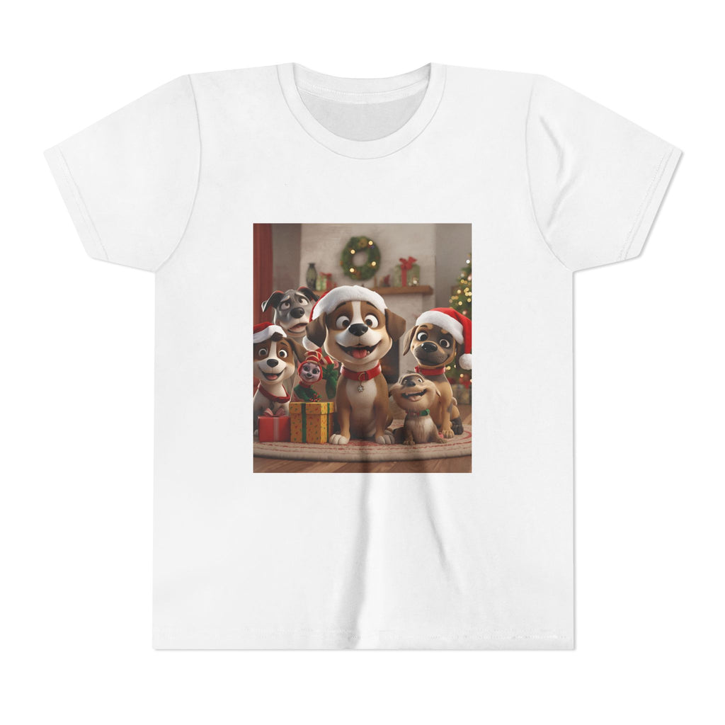 Cute Festive Christmas Dog Youth Short Sleeve Tee