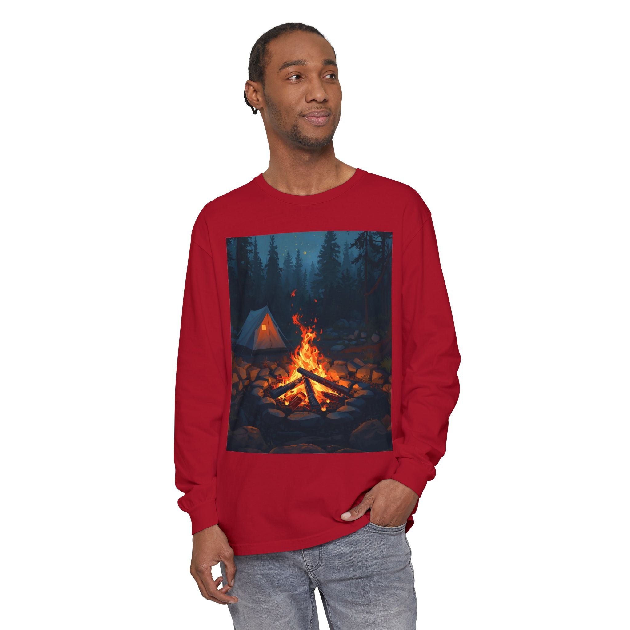 Camping Vibes Long Sleeve T-Shirt | Outdoor Adventure Shirt, Cozy Gift for Campers, Bonfire, Nature Lovers, Unisex Tee