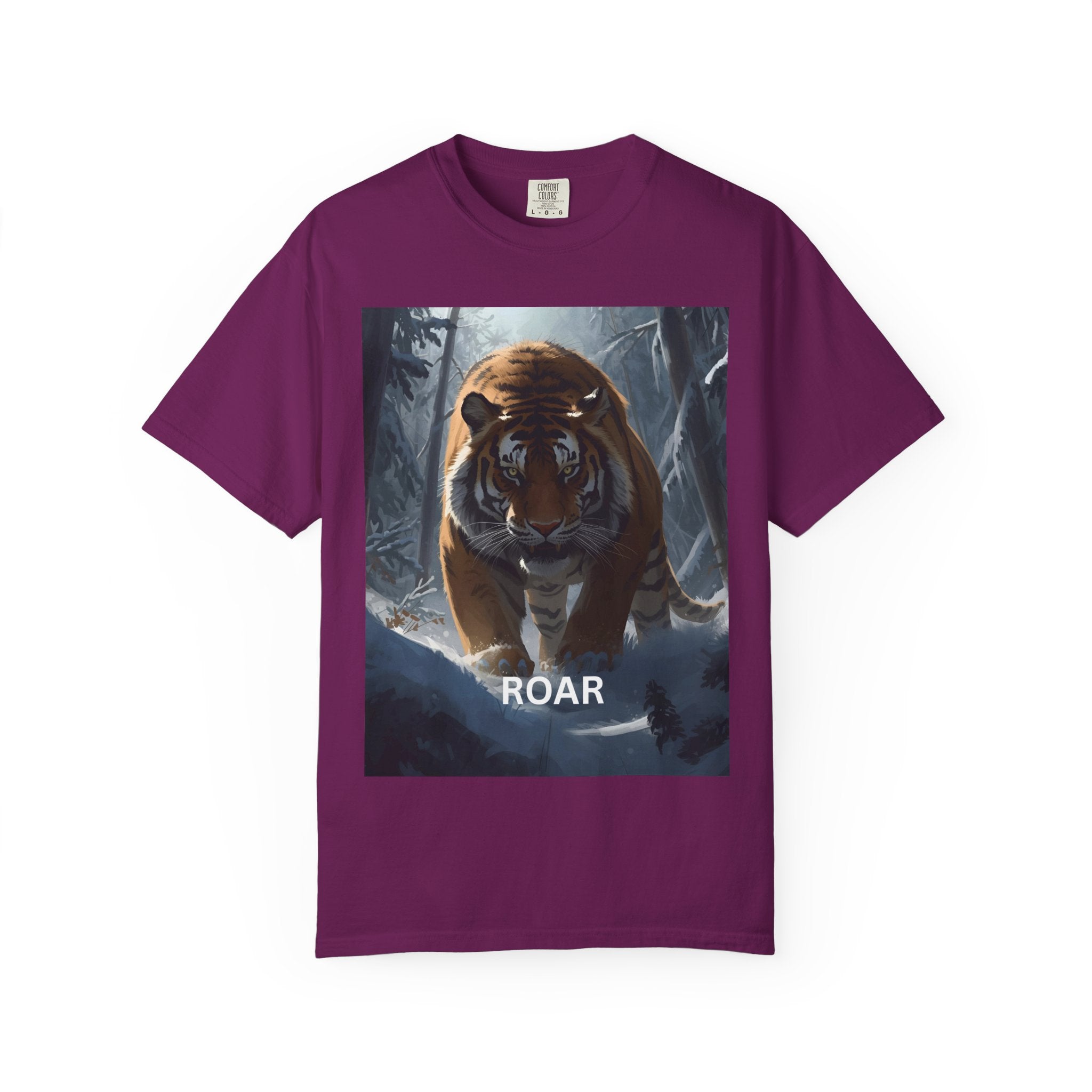 Fierce Tiger Roar Snow Graphic Tee, Eco-Friendly T-Shirt for Animal Lovers, Adventure Apparel, Gift for Wildlife Enthusiasts, Casual Wear
