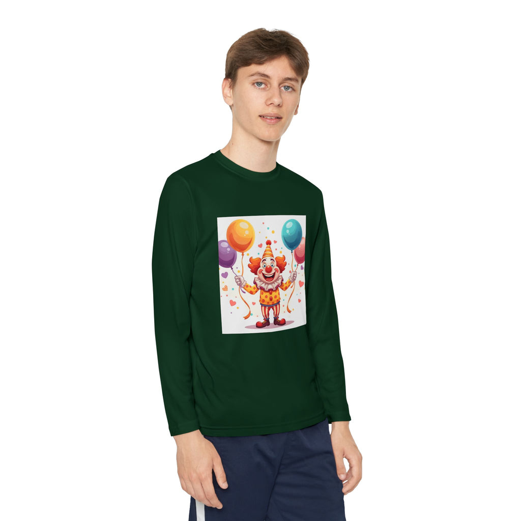 Birthday Clown With Balloons Youth Long Sleeve Competitor Tee