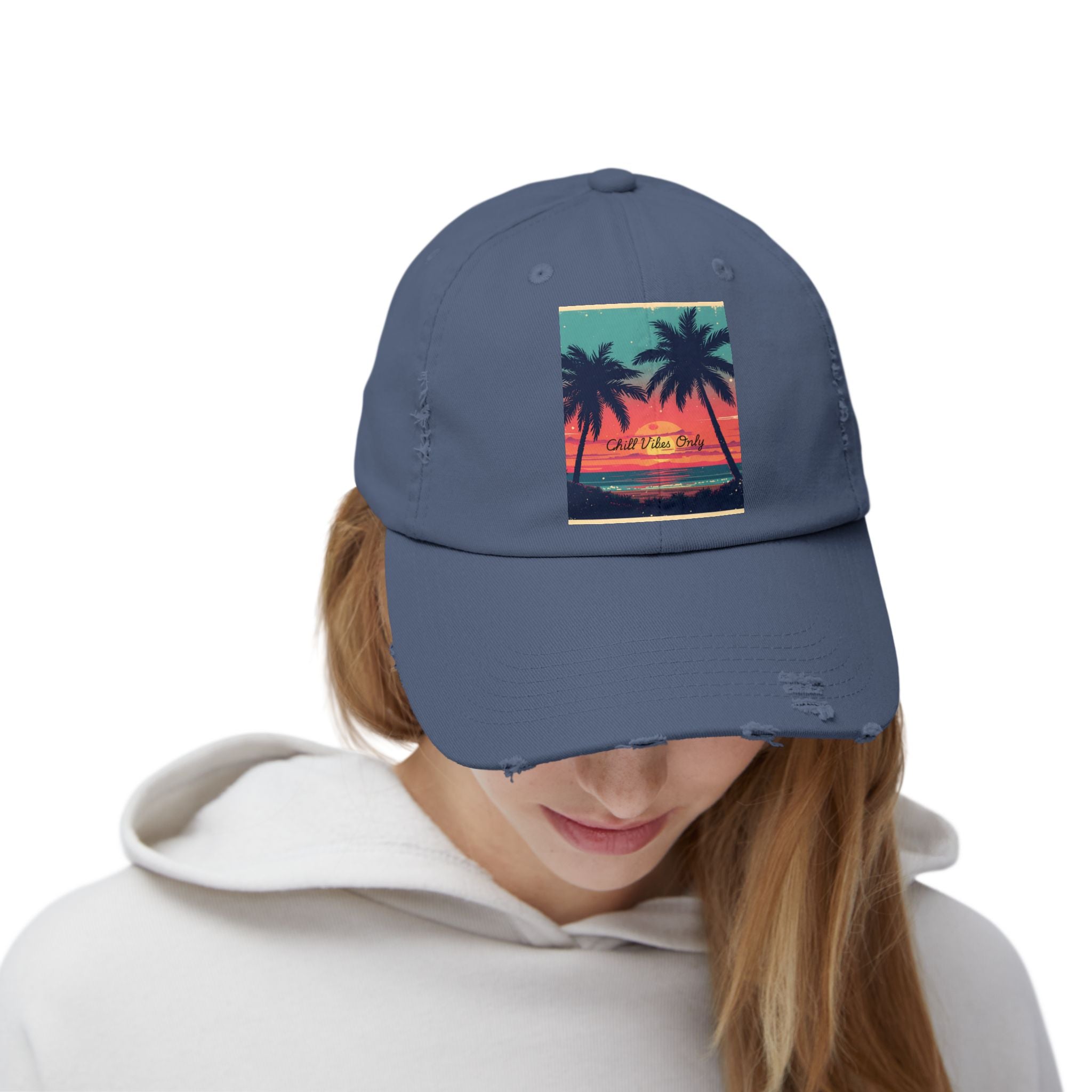 Tropical Sunset Unisex Distressed Cap