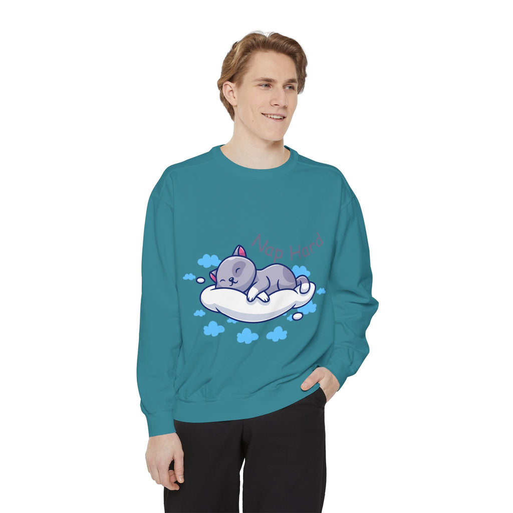 Cozy Cat Nap Hard Unisex Garment-Dyed Sweatshirt