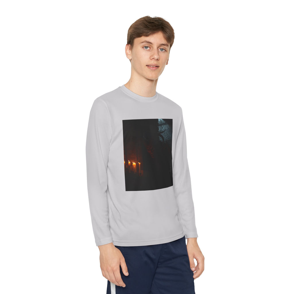 Spooky Halloween Pumpkin Shadow Youth Long Sleeve Competitor Tee