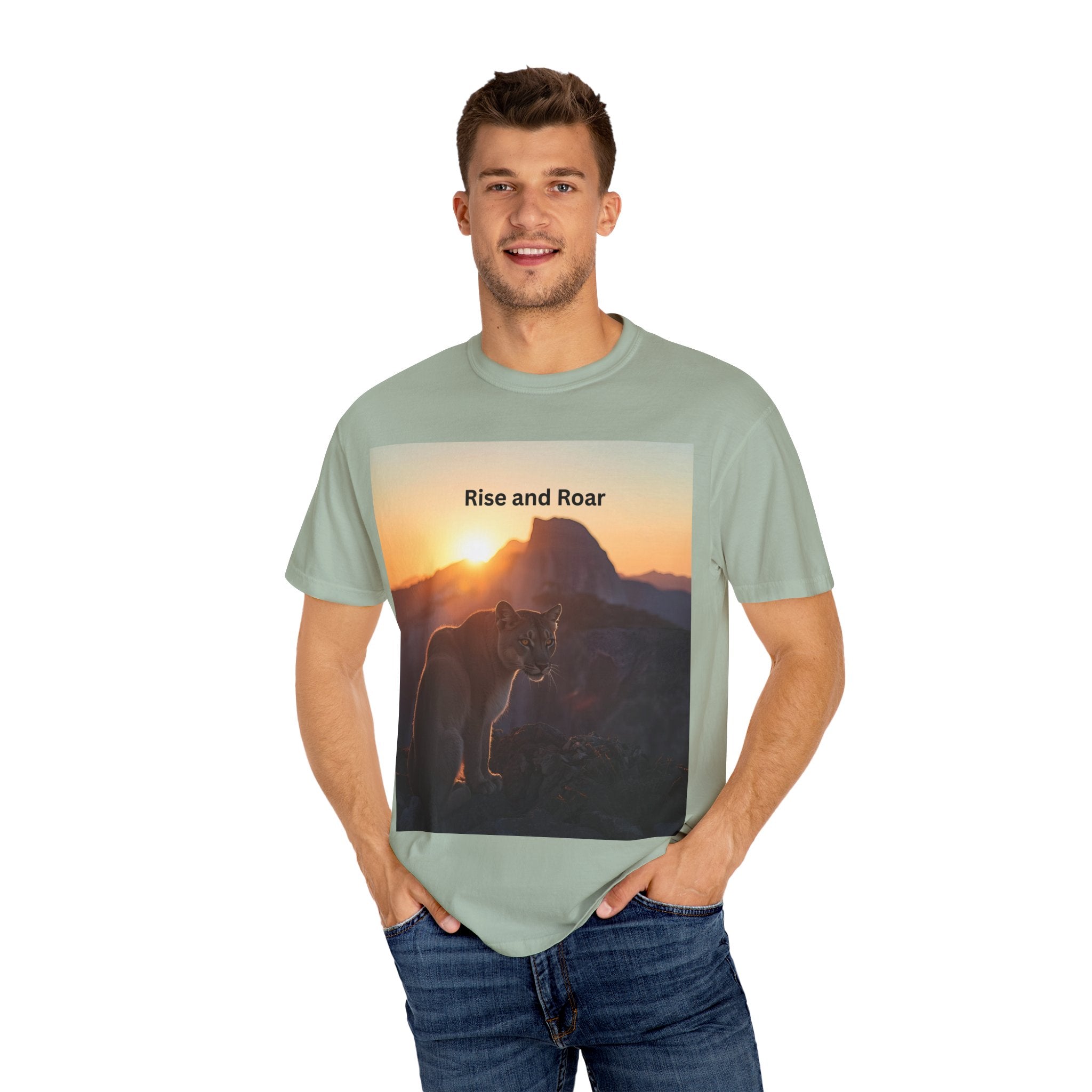 Unisex Nature-Inspired T-Shirt | "Rise and Roar" Graphic Tee, Outdoor Apparel, Gift for Adventurers, Wilderness Lovers, Motivational Shirt