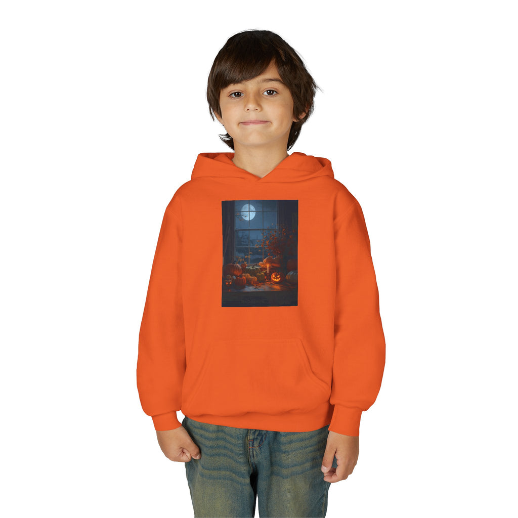Halloween Pumpkin Youth Hoodie, Cozy Sweatshirt for Kids, Autumn & Halloween Apparel, Spooky Themed Hoodie, Fun Gift for Boys & Girls