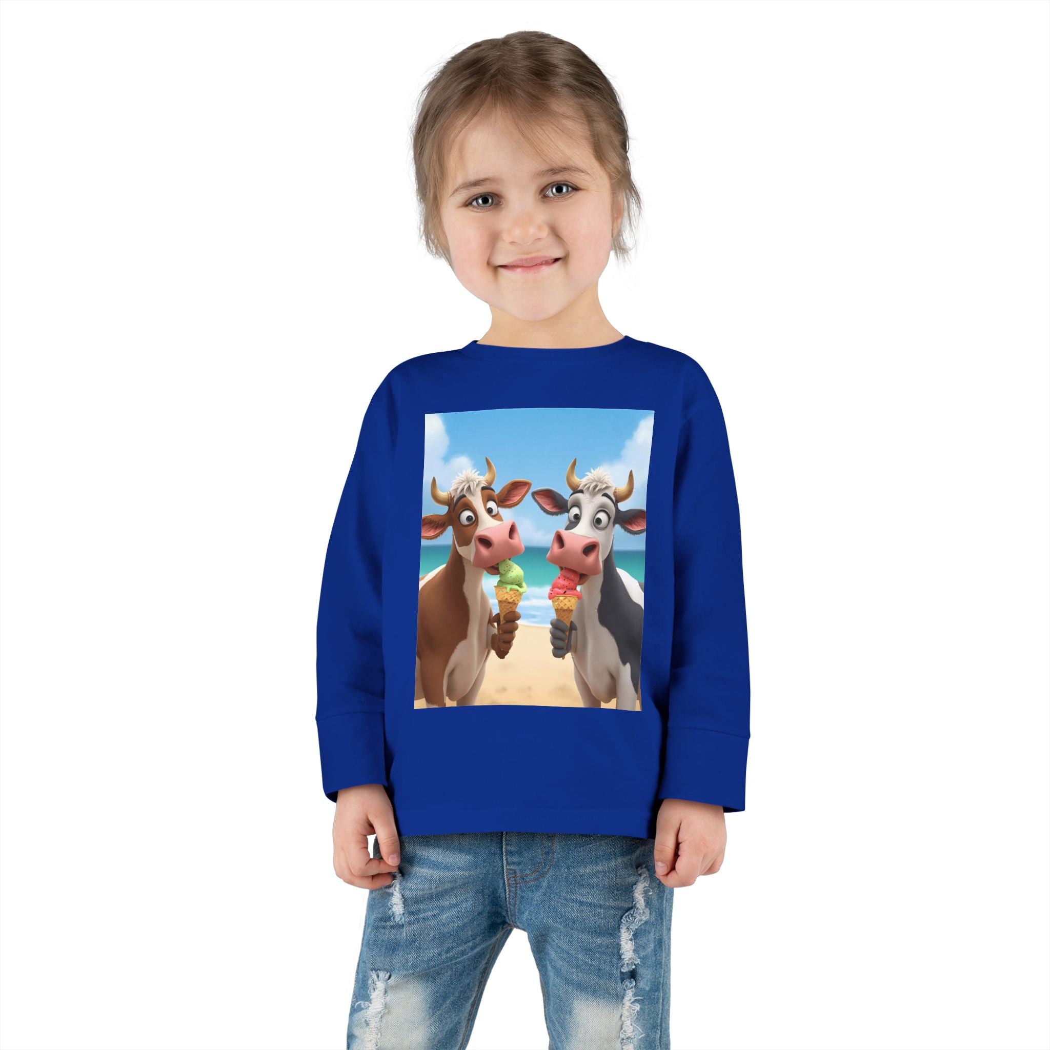 Beachy Cow Toddler Long Sleeve Tee, Cute Cows T-shirt, Kids Summer Tee, Farm Animal Shirt, Toddler Graphic Top, Fun Childrens Apparel
