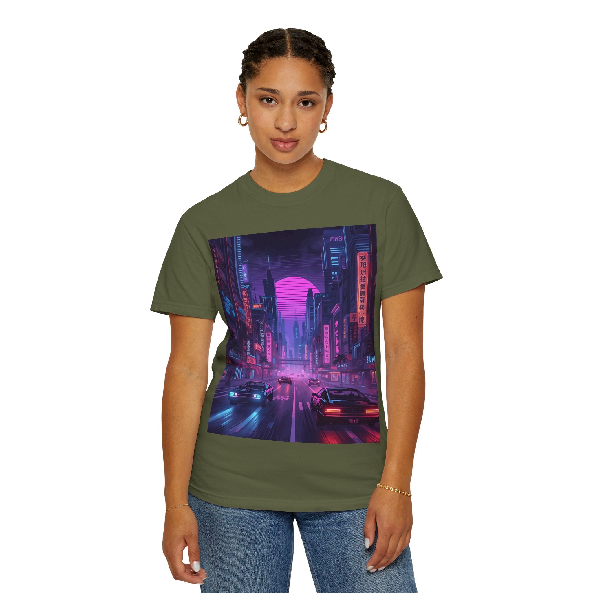 Futuristic Neon Cityscape T-Shirt, Retro Graphic Tee, Unisex Streetwear, Urban Vibe Shirt, Gift for Gamers, Summer Outfit