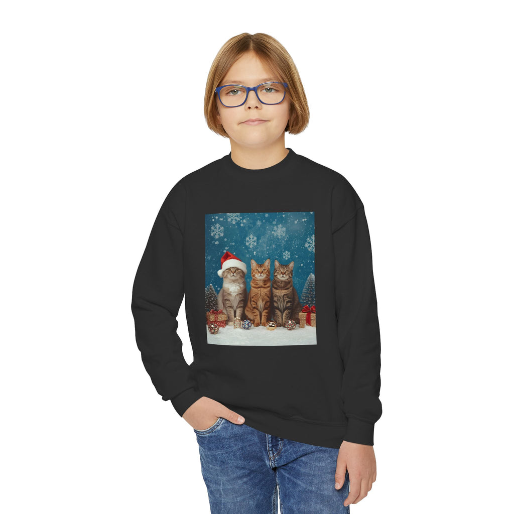 Cute Cat Festive Christmas Youth Crewneck Sweatshirt