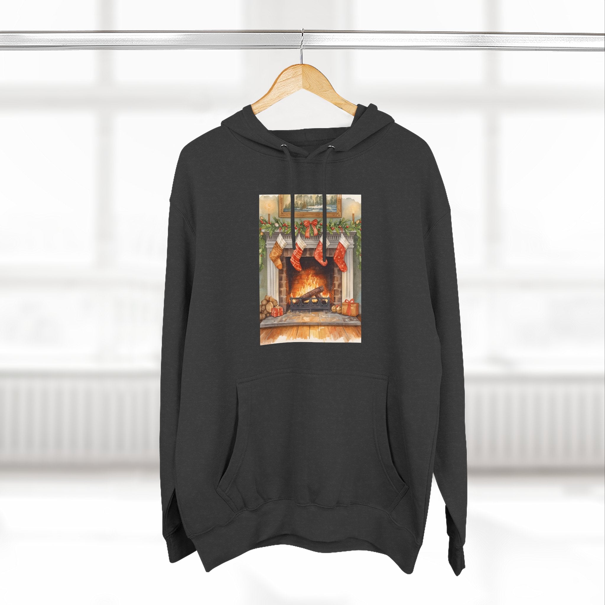Christmas Stocking Fireplace Three-Panel Fleece Hoodie
