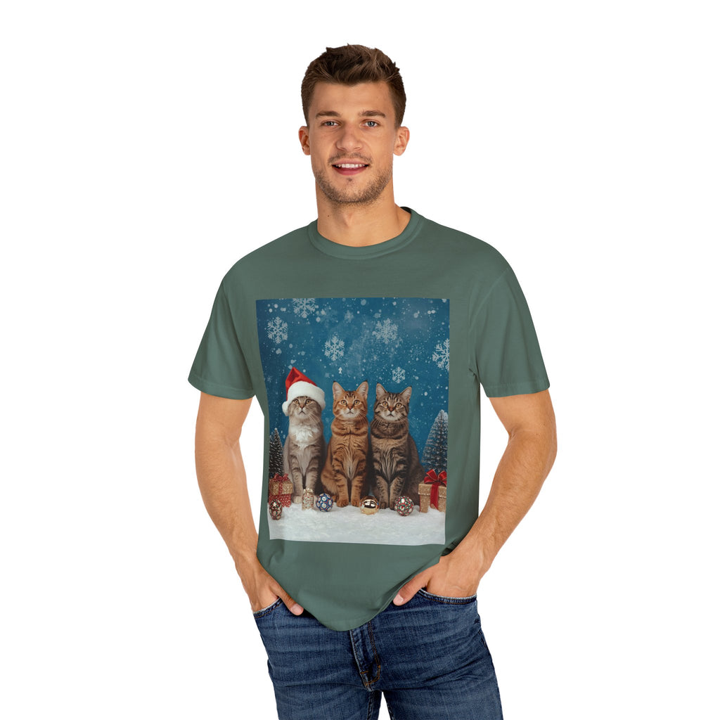 Cute Christmas Festive Cat T-Shirt, Holiday Cat Tee, Christmas Gift, Unisex T-Shirt, Pet Lover Apparel, Cute Animal Shirt, Winter Style