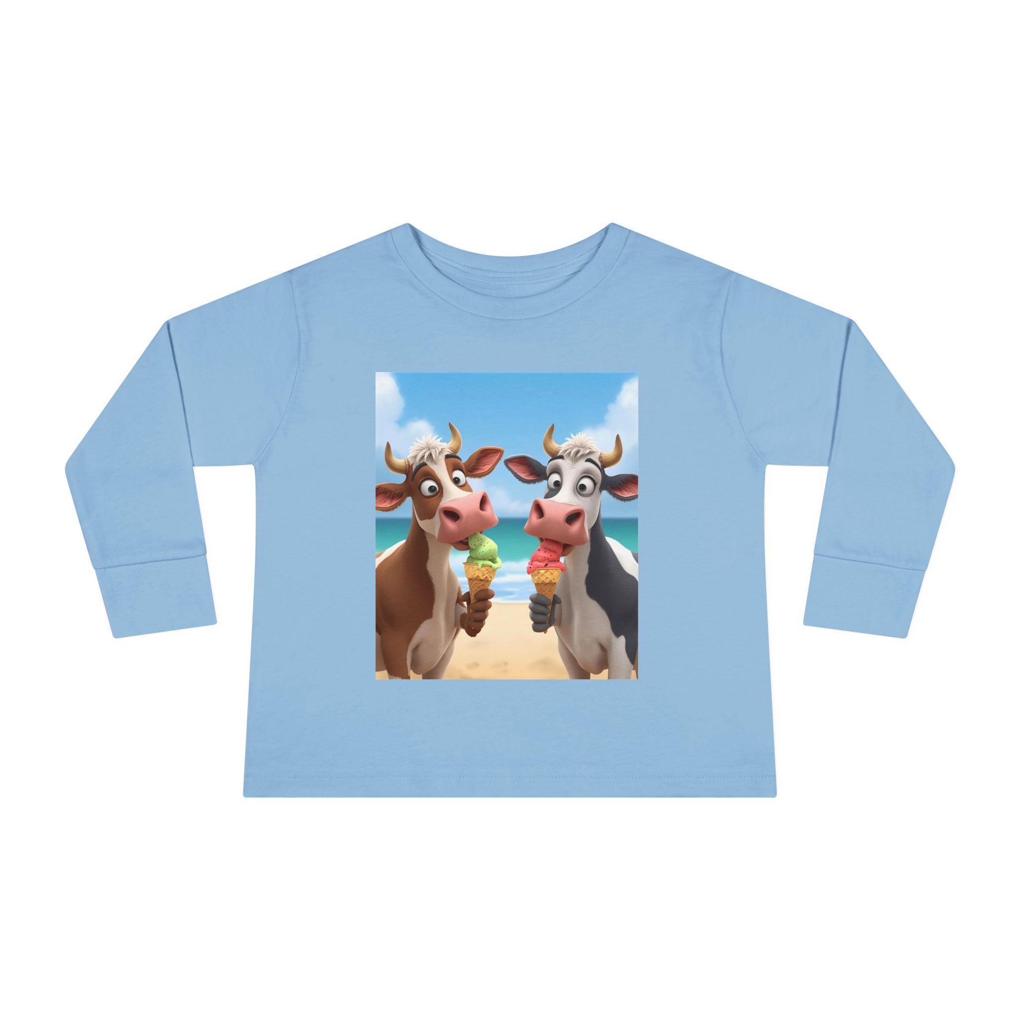 Beachy Cow Toddler Long Sleeve Tee, Cute Cows T-shirt, Kids Summer Tee, Farm Animal Shirt, Toddler Graphic Top, Fun Childrens Apparel