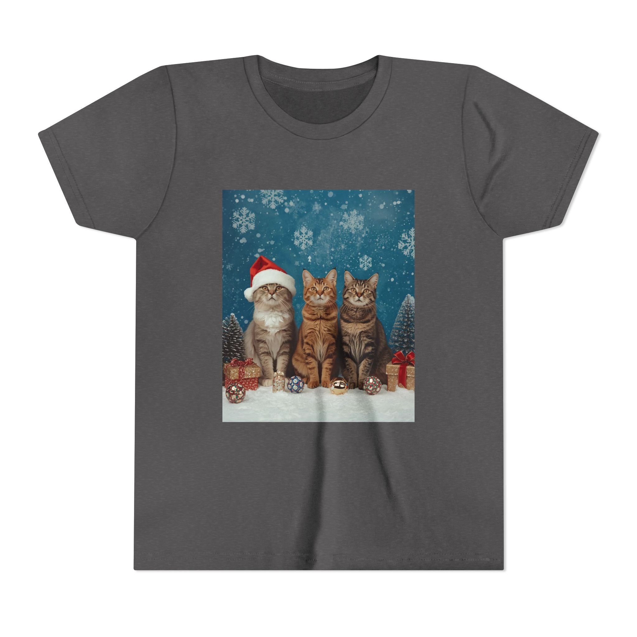 Cute Cat Festive Christmas Youth Short Sleeve Tee