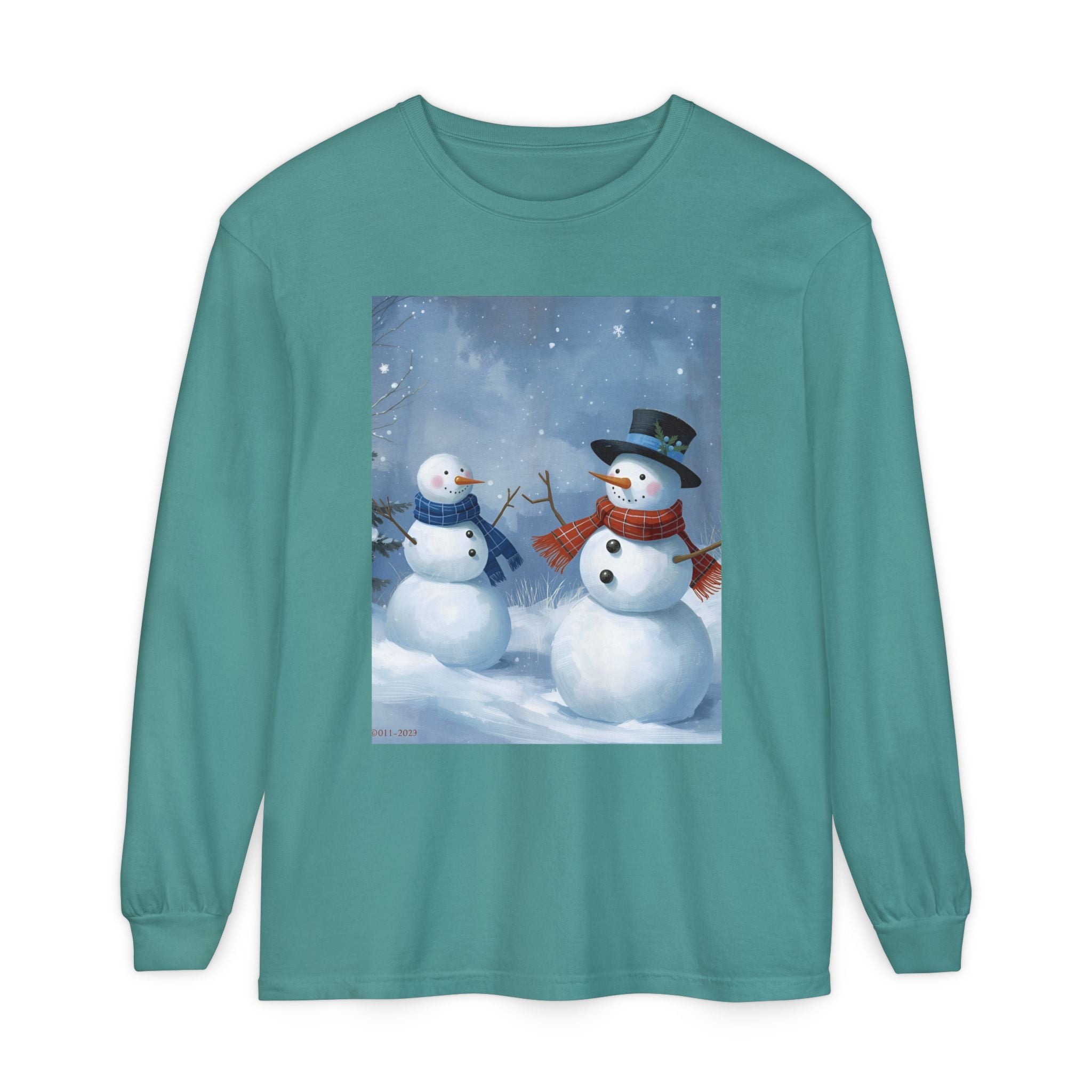 Christmas Snowman Family Unisex Garment-dyed Long Sleeve T-Shirt