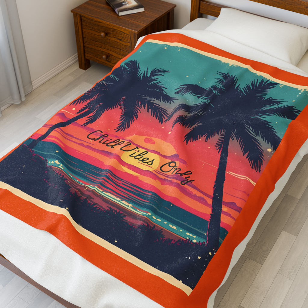 Tropical Chill Vibes Velveteen Plush Blanket
