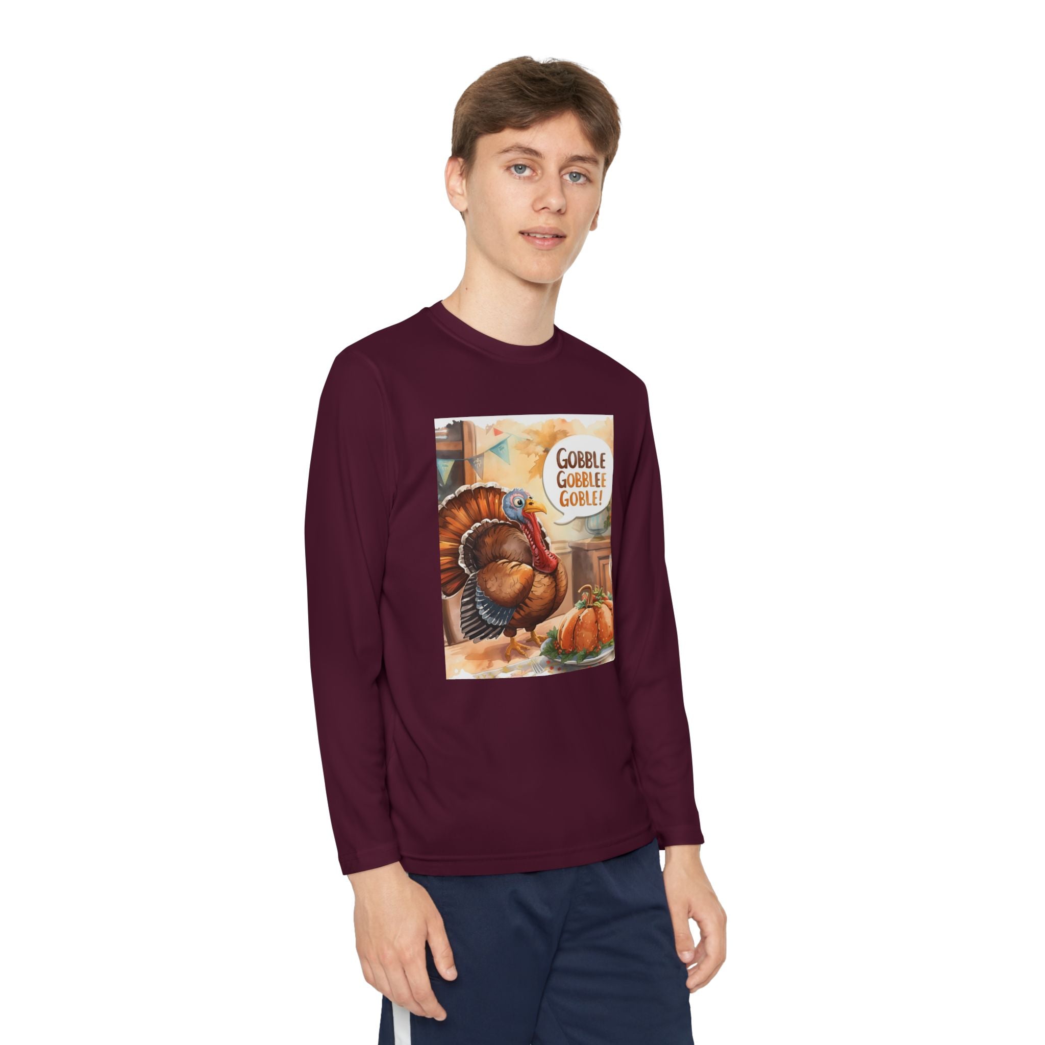 Thanksgiving Turkey Youth Long Sleeve Competitor Tee
