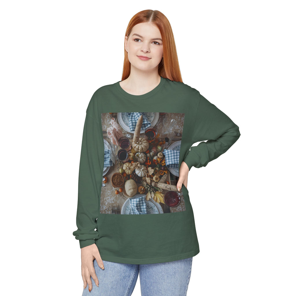 Rustic Gatherings Festive Long Sleeve T-Shirt for Gatherings, Casual Wear, Thanksgiving Shirt, Cozy Gift, Holiday Celebration Tee
