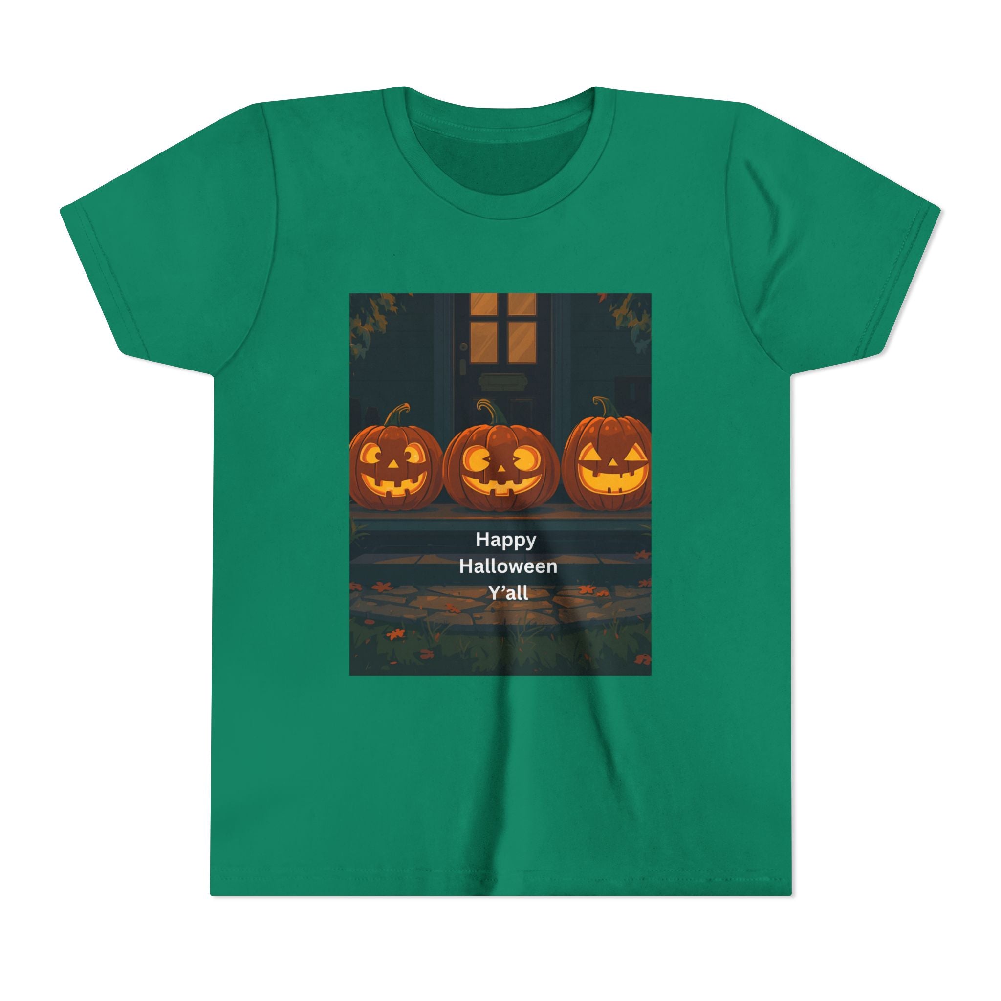Halloween Pumpkin Youth Tee, Jack-o'-lantern Shirt, Trick or Treat Apparel, Spooky Kids T-Shirt, Halloween Costume Top