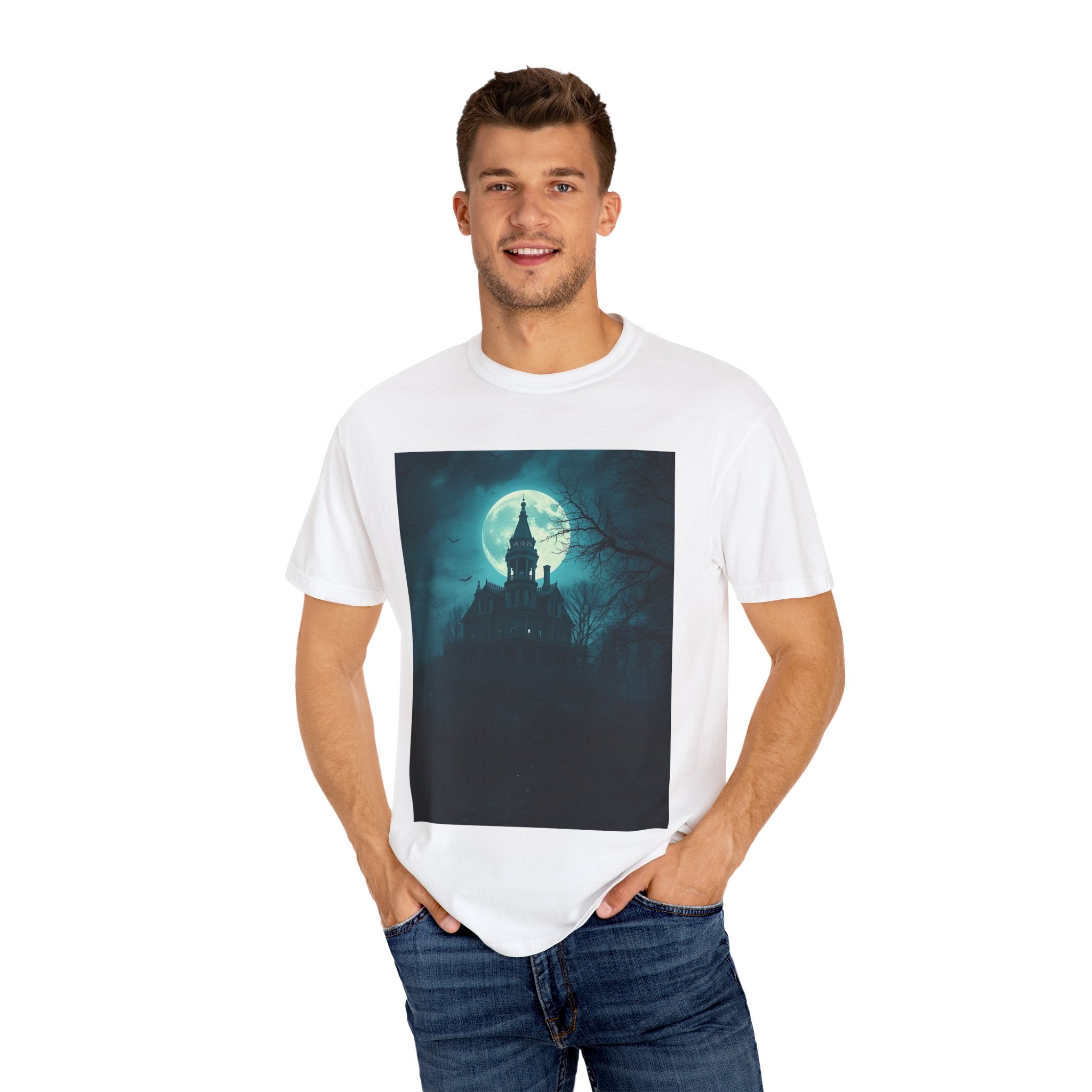 Haunted Moonlit Castle Unisex T-shirt, Gothic Tee, Halloween Apparel, Vintage Style Shirt, Alternative Fashion, Spooky Gift