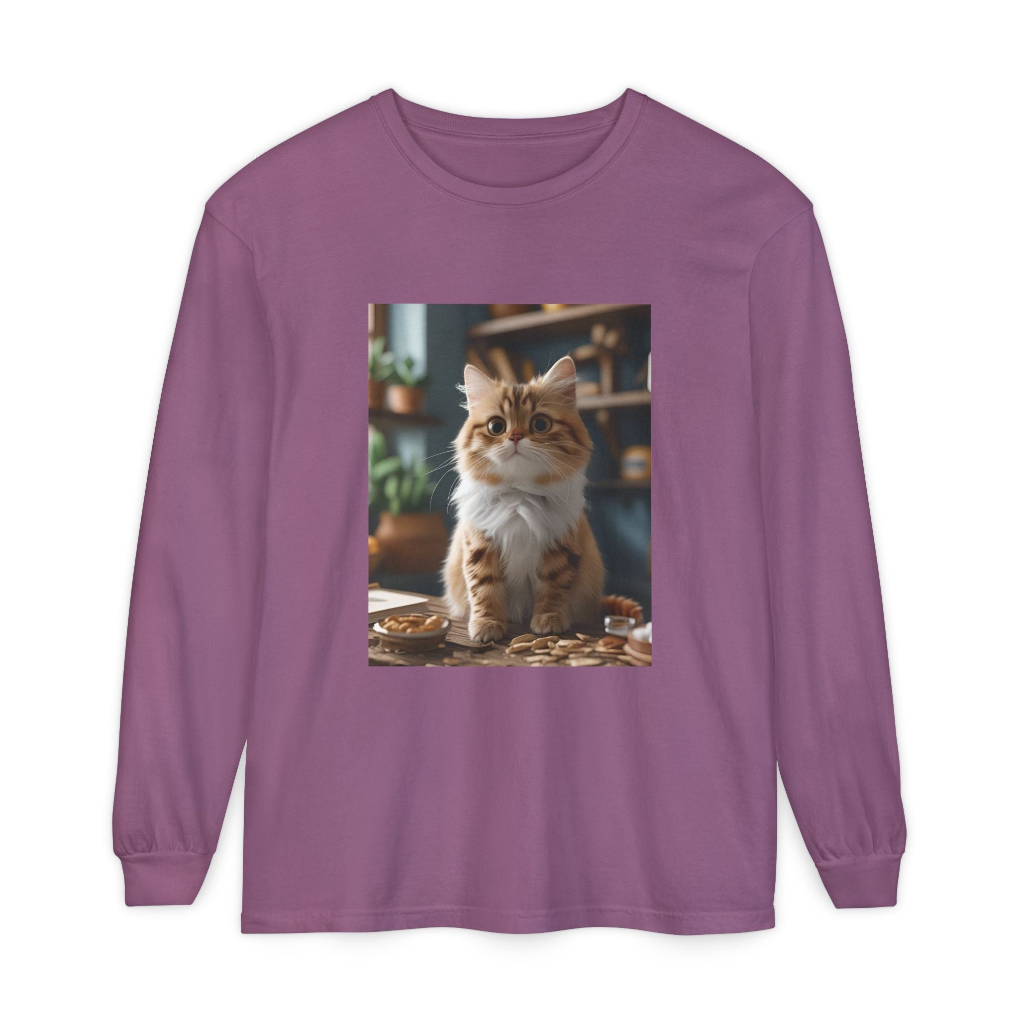 Cute Cat Unisex Garment-dyed Long Sleeve T-Shirt