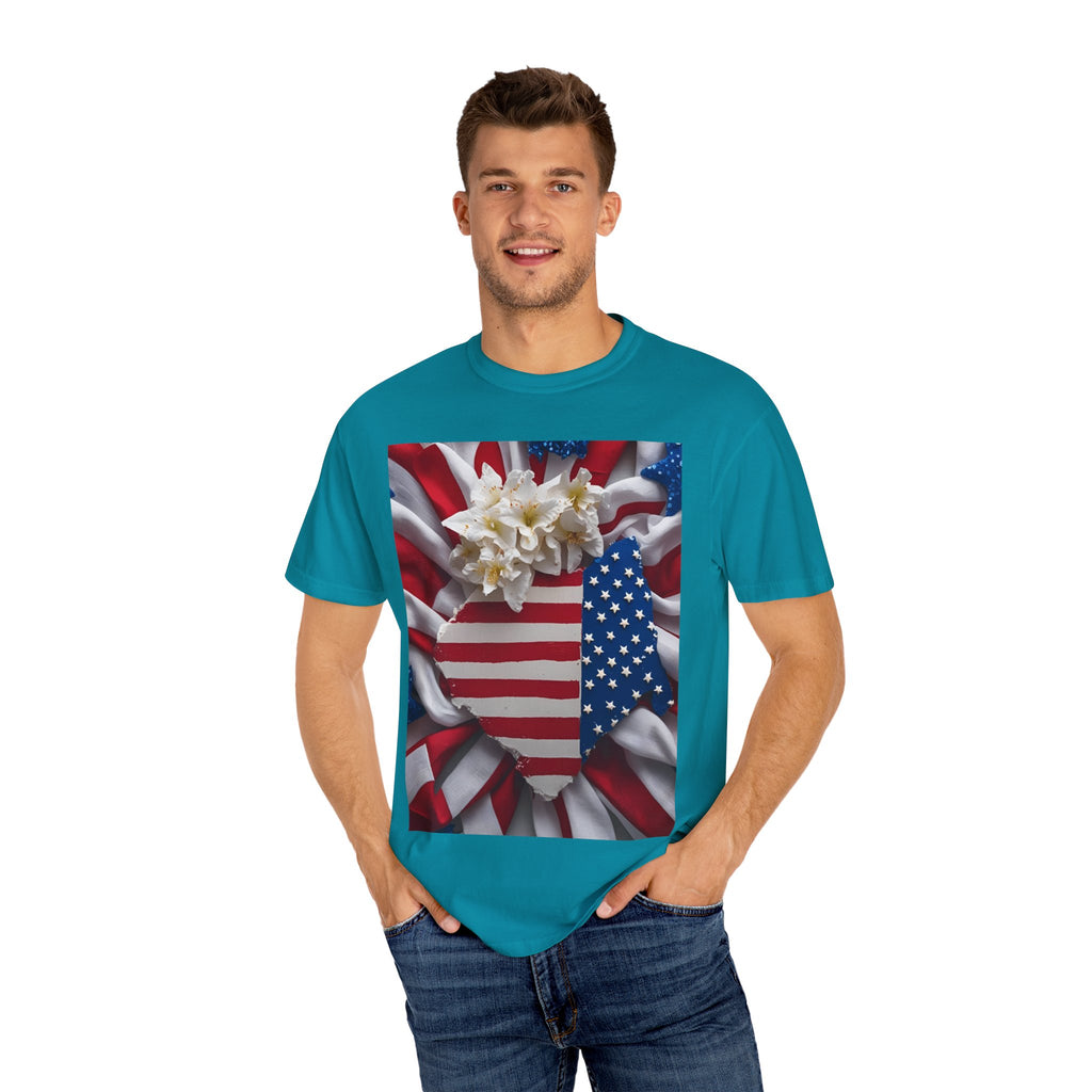 Patriotic Heart T-shirt for Festive Celebrations, 4th of July Apparel, Unisex Graphic Tee, American Pride Shirt, Independence Day Gift