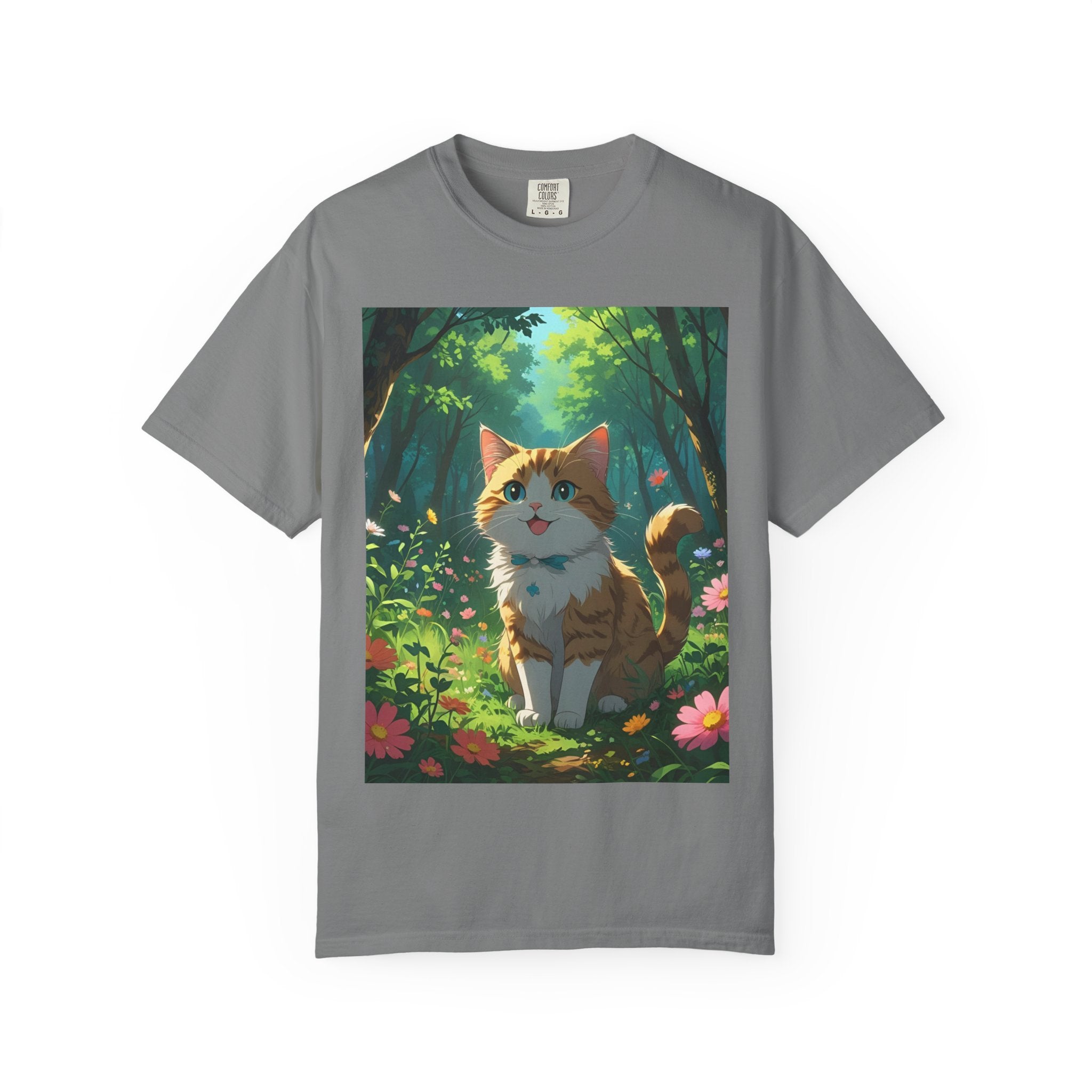 Whimsical Cat In Forest T-Shirt | Nature Lover Gift, Cute Pet Shirt, Animal Art Tee, Summer Outfit, Eco-Friendly Fashion