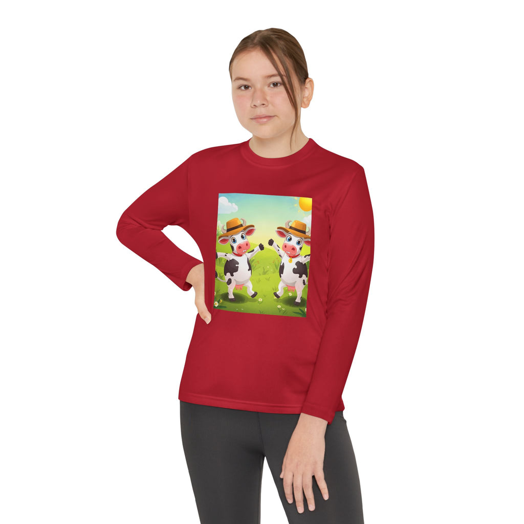 Cute Cows Farm Fun Youth Long Sleeve Competitor Tee