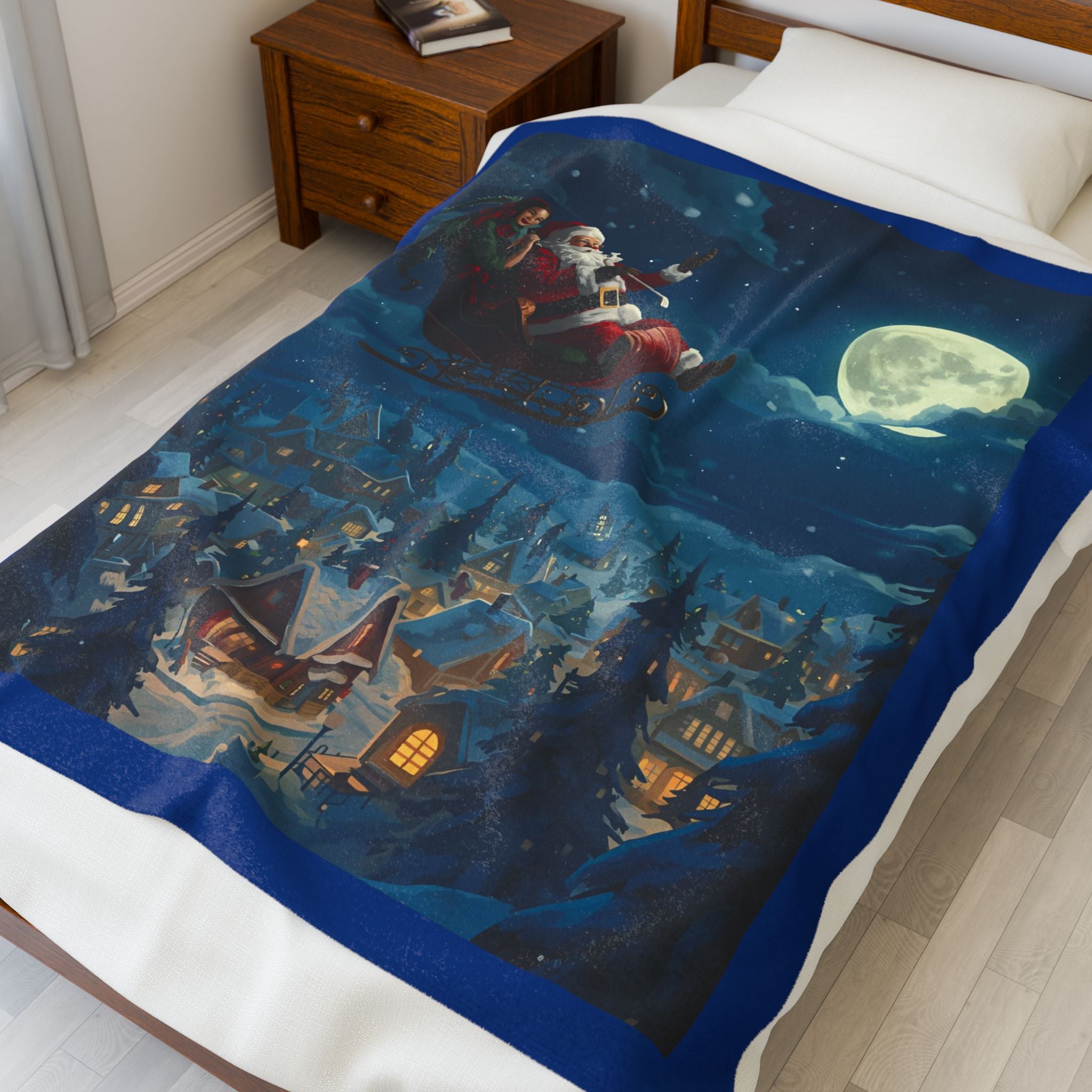 Christmas Santa Sleigh Velveteen Plush Blanket