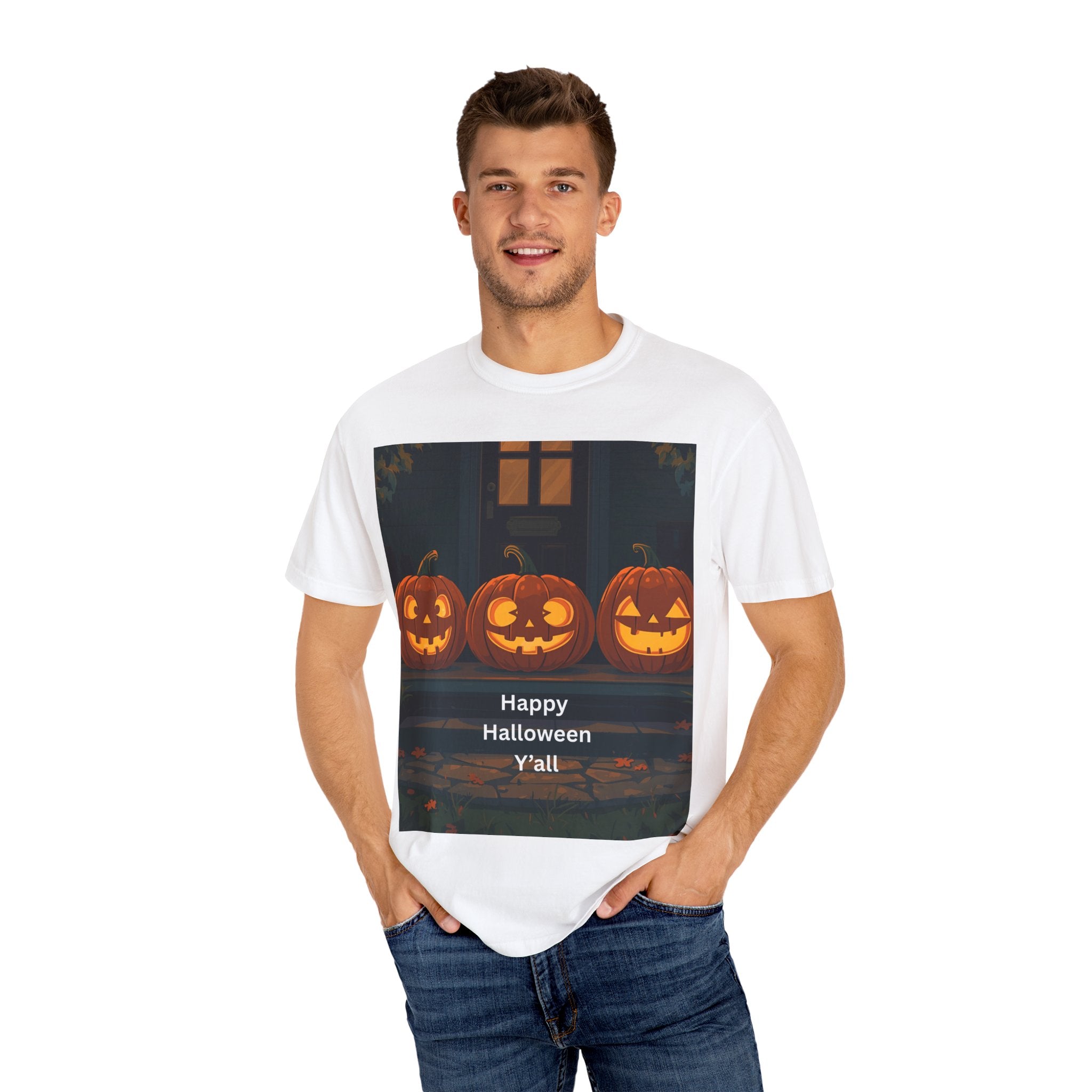 Happy Halloween Unisex T-Shirt, Spooky Season Apparel, Halloween Costume, Fall T-Shirt, Pumpkin Design Shirt, Y'all Graphic Tee