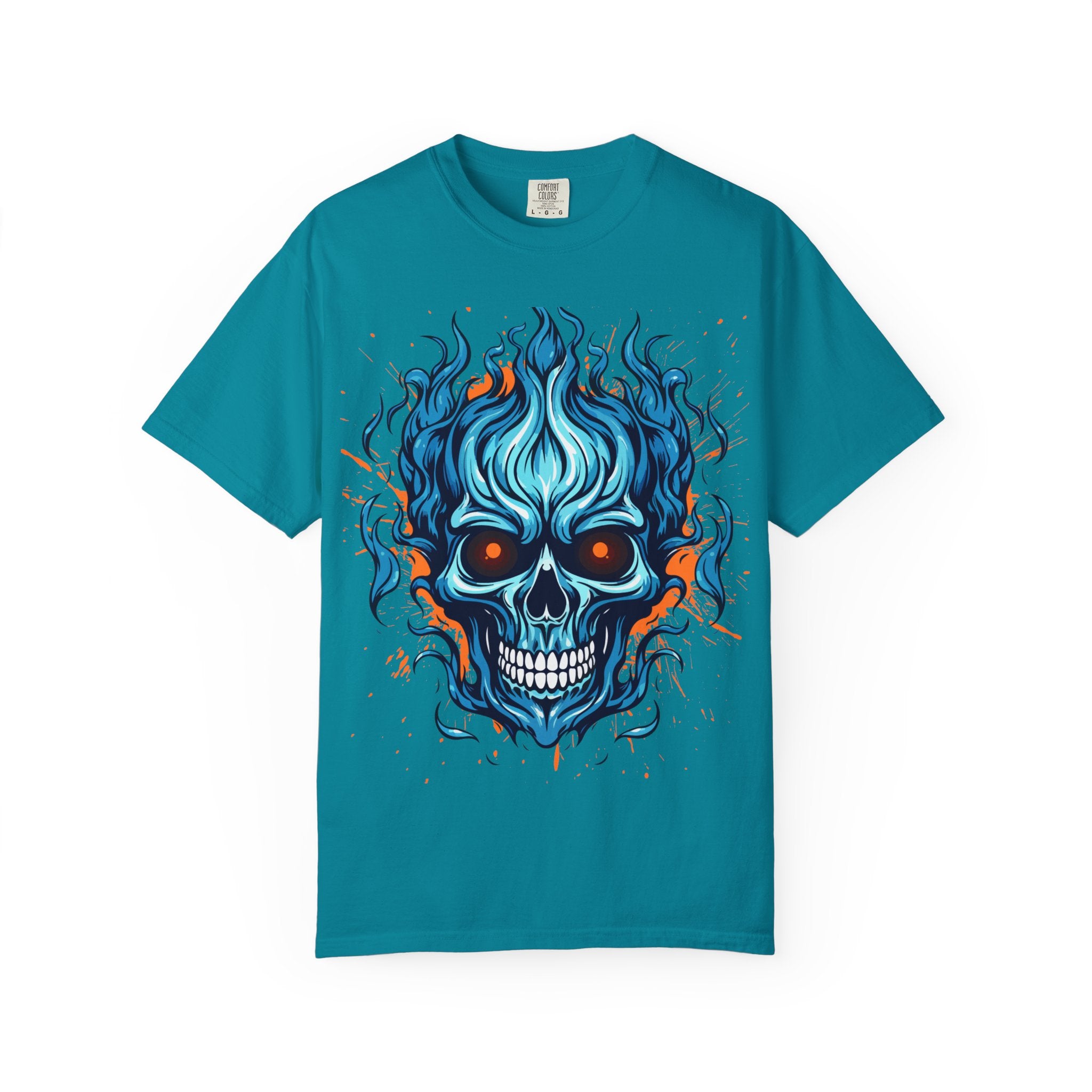 Flaming Skull T-Shirt, Unisex Graphic Tee, Edgy Casual Wear, Halloween Apparel, Gift for Rock Music Fans