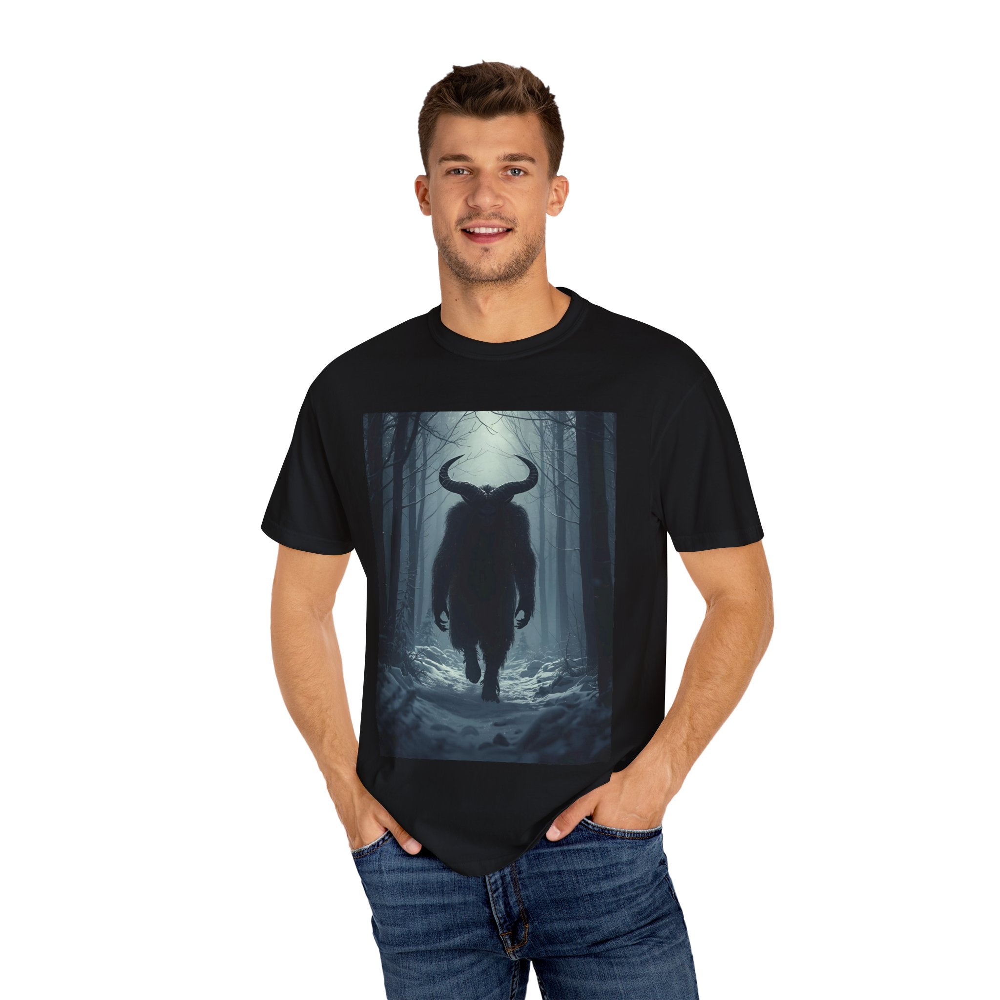 Spooky Mysterious Forest Creature Unisex Garment-Dyed T-Shirt | Unisex Tee, Graphic T-Shirt, Vintage Style, Nature Lover Gift, Unique Artwear