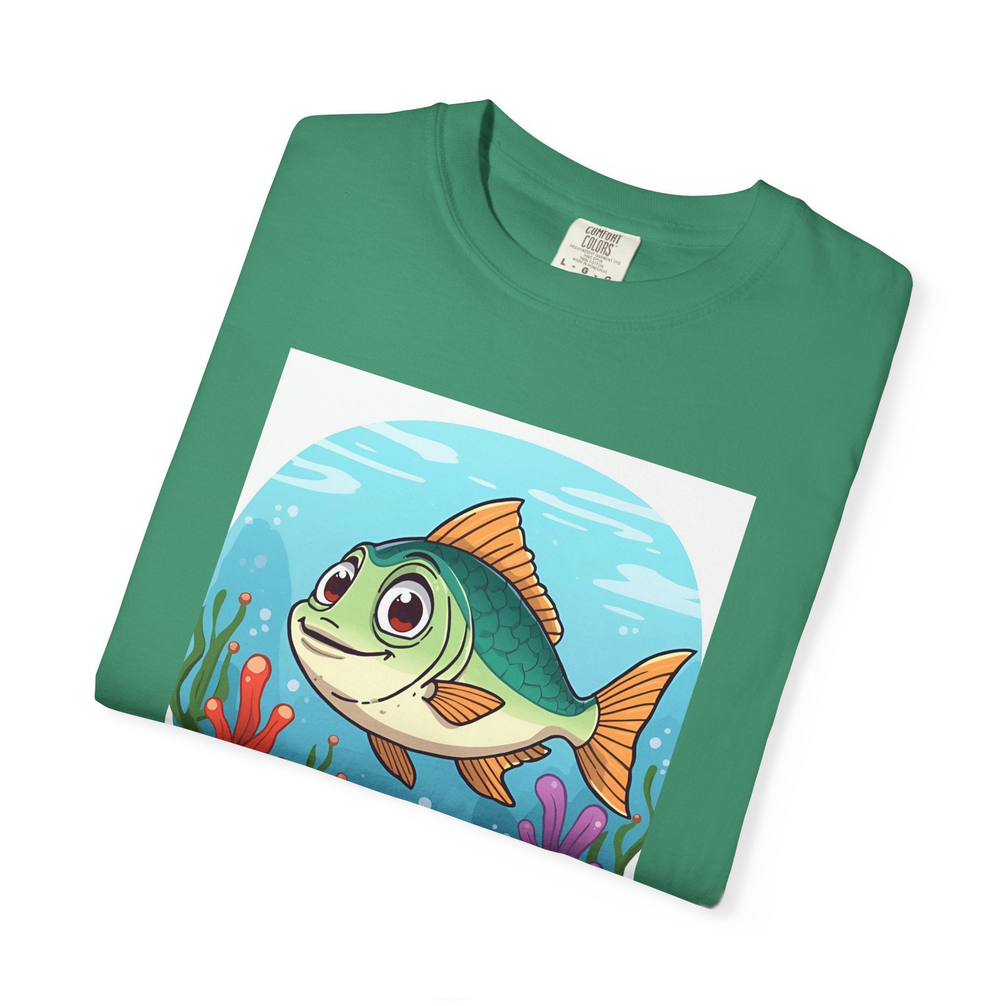 Here Fishy Fishy Fishy Colorful Fish-Themed Unisex T-Shirt, Fun Graphic Tee for Kids and Adults, Perfect for Summer, Fishing Trips, and Gift Giving