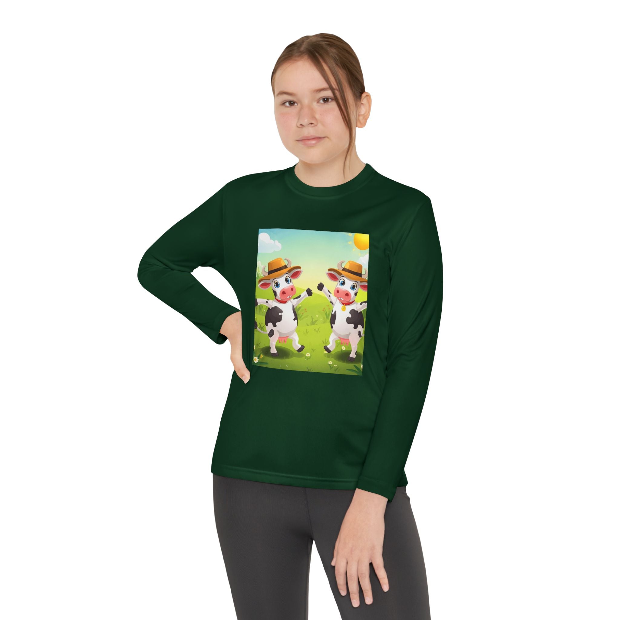Cute Cows Farm Fun Youth Long Sleeve Competitor Tee