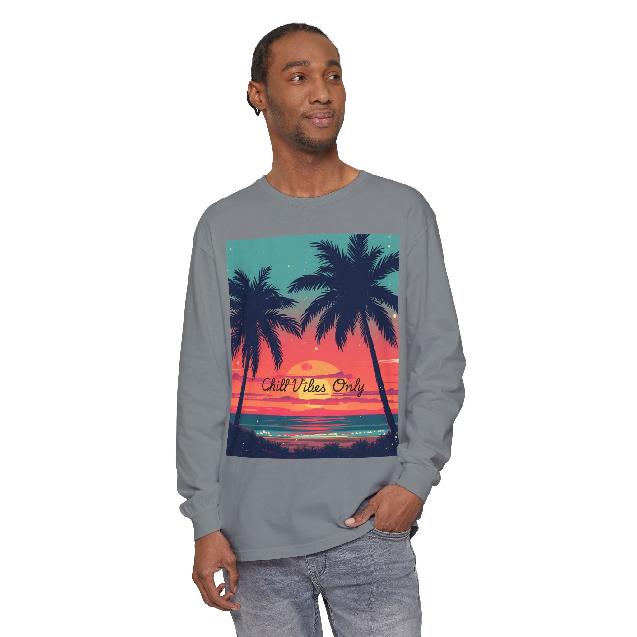 Tropical Sunset Unisex Garment-dyed Long Sleeve T-Shirt