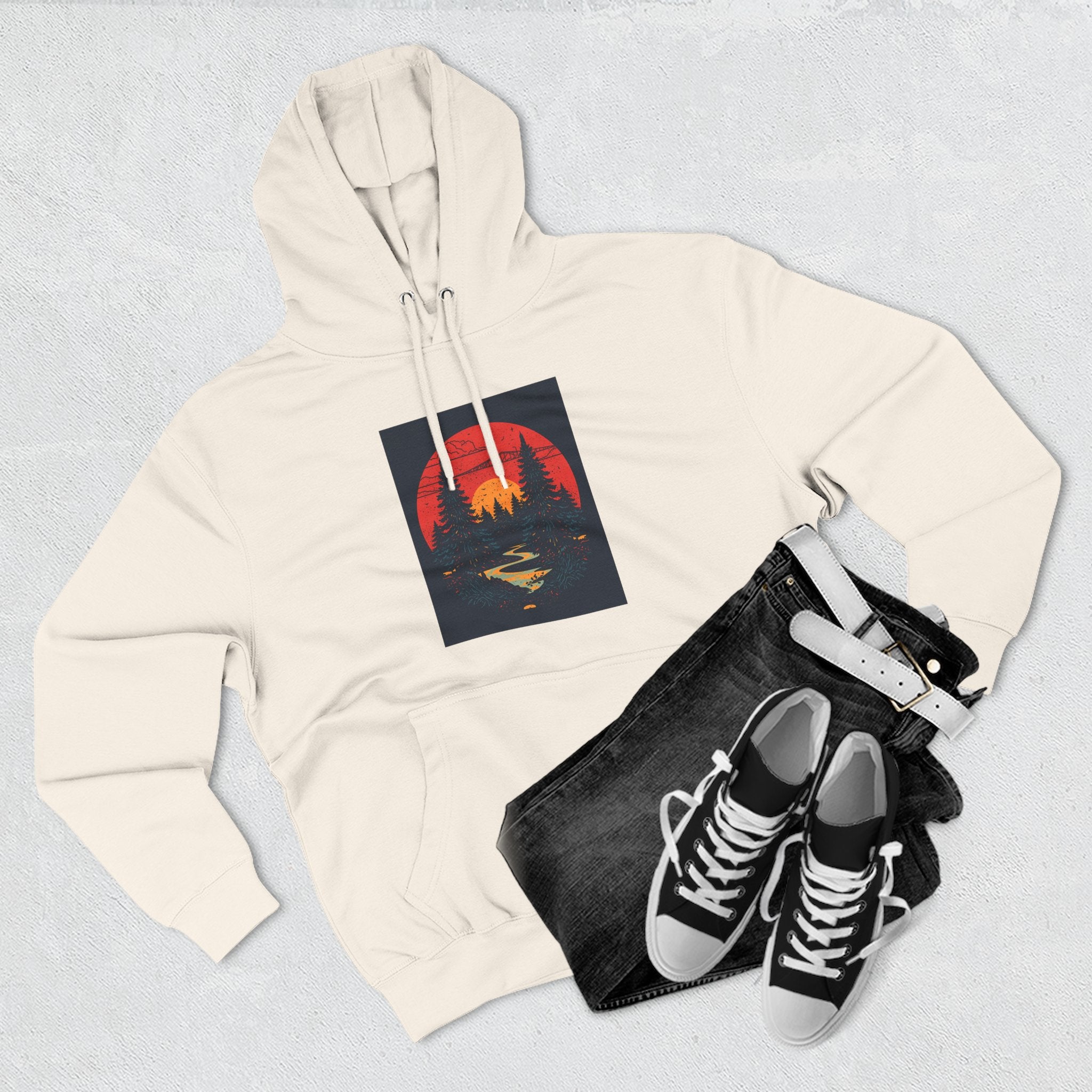 Cozy Nature Sunset Hoodie, Graphic Fleece Sweatshirt, Outdoor Apparel, Fall Fashion, Gift for Nature Lovers, Winter Wear
