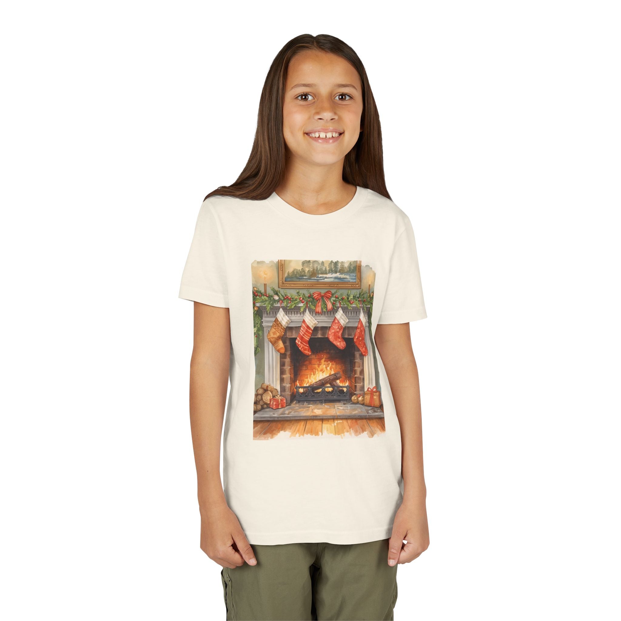 Christmas Stocking Fireplace Youth Short Sleeve Tee