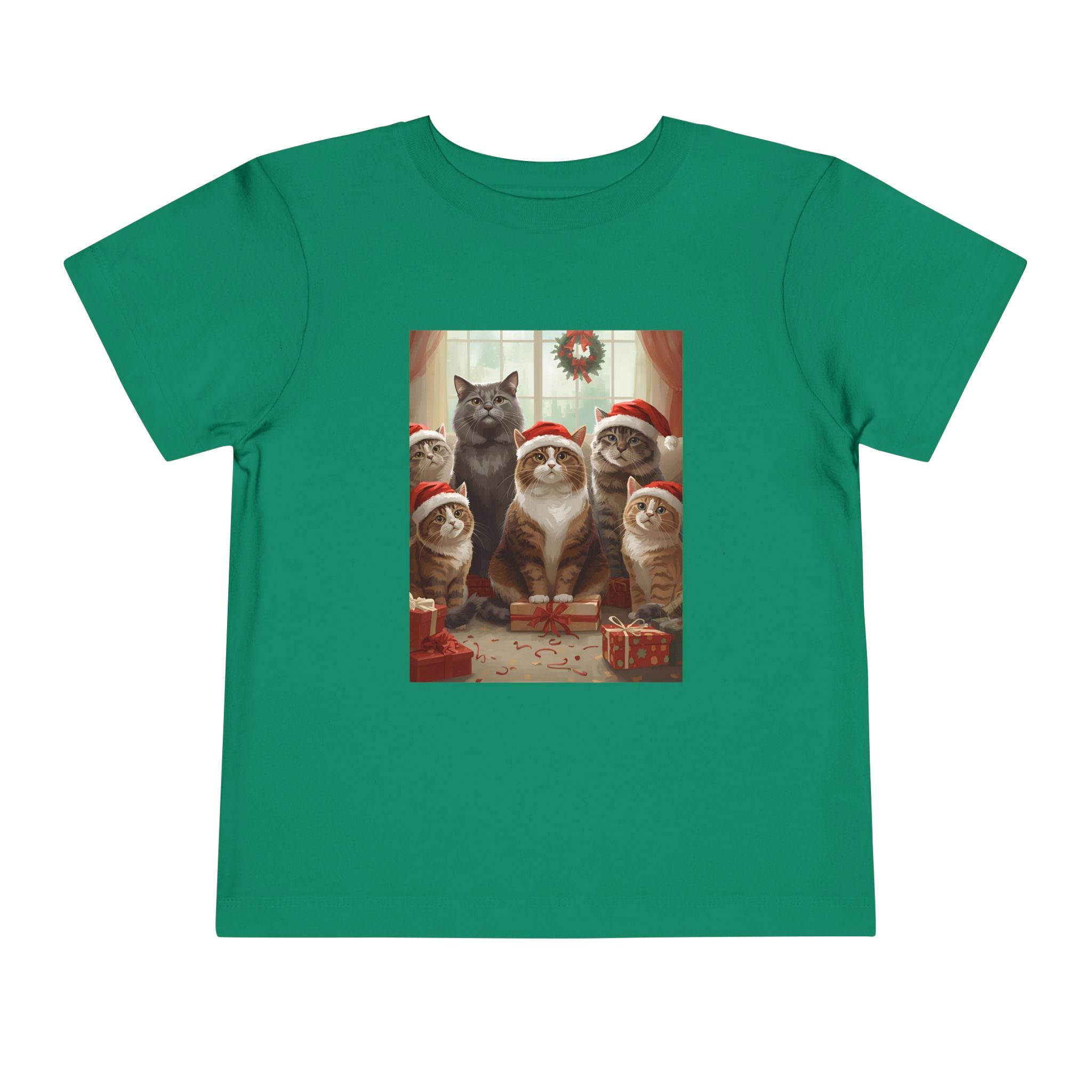 Cute Festive Christmas Cat Toddler Short Sleeve Tee