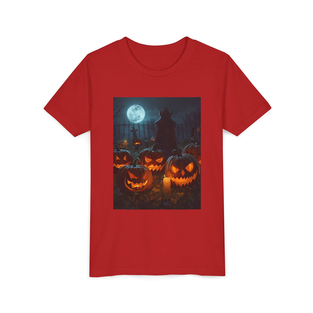 Scary Halloween Pumpkin Youth Short Sleeve Tee, Cute Halloween Shirt, Kids Costume Top, Spooky Tees, Trick or Treat Shirt