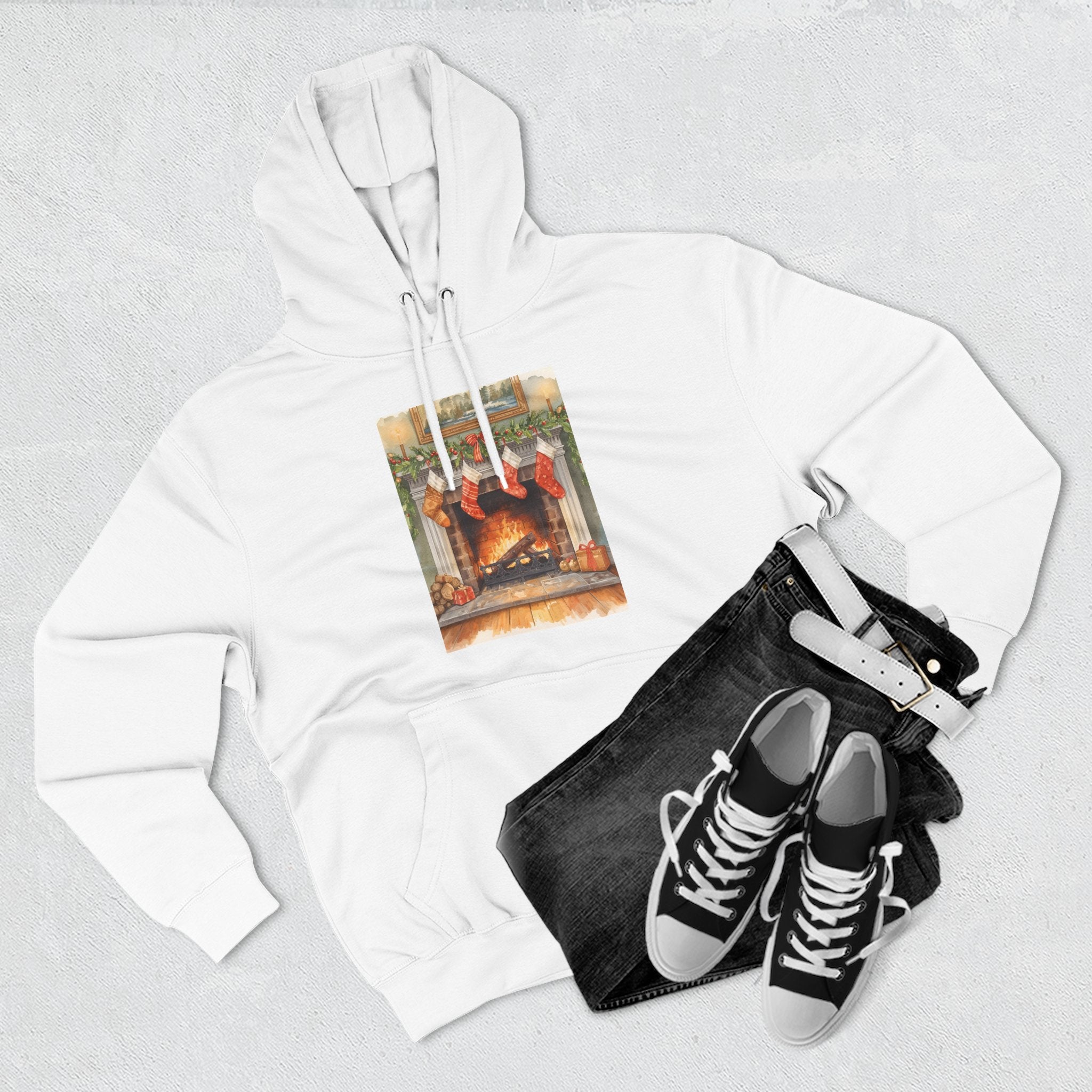 Christmas Stocking Fireplace Three-Panel Fleece Hoodie