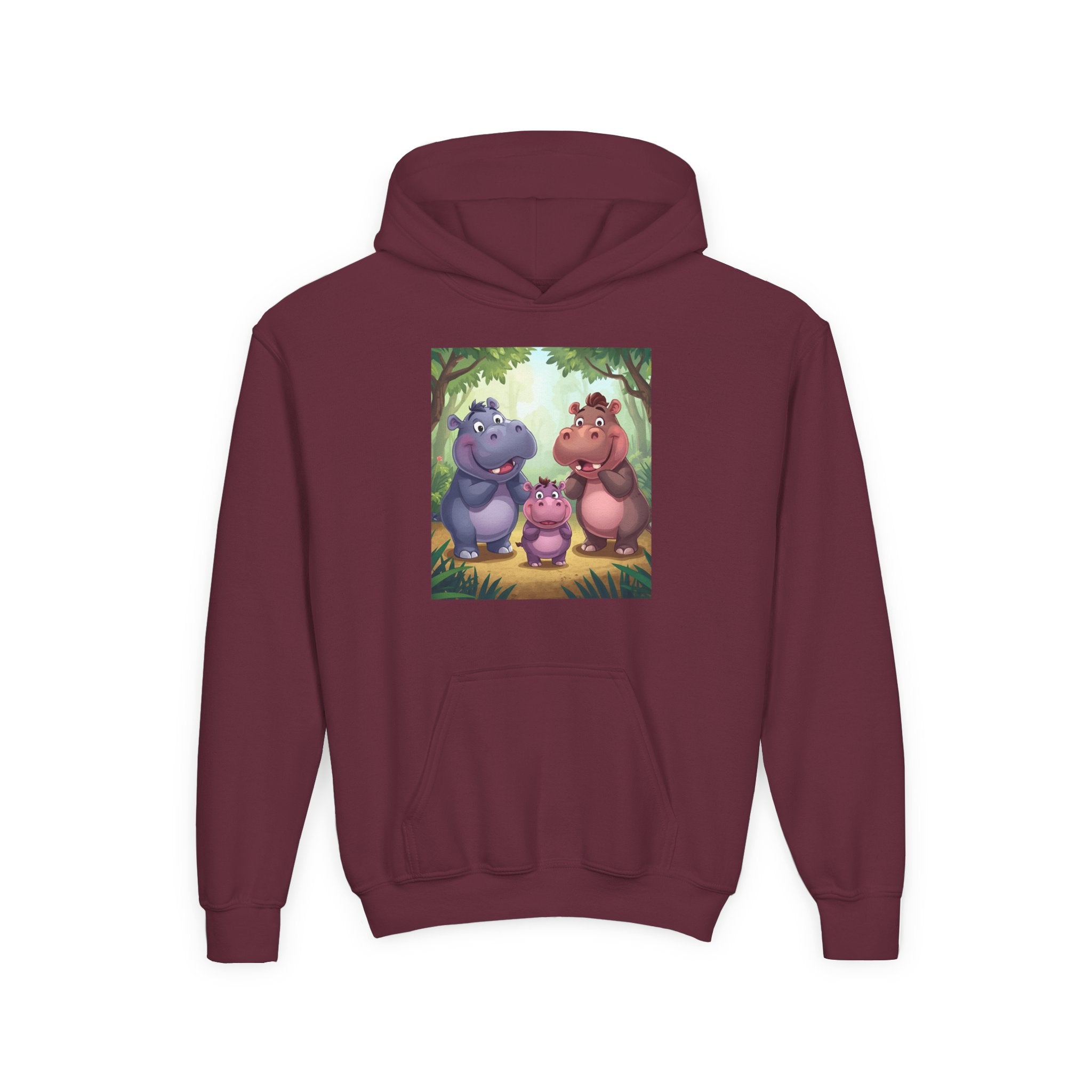 Hippo Cute Youth Heavy Blend Hooded Sweatshirt