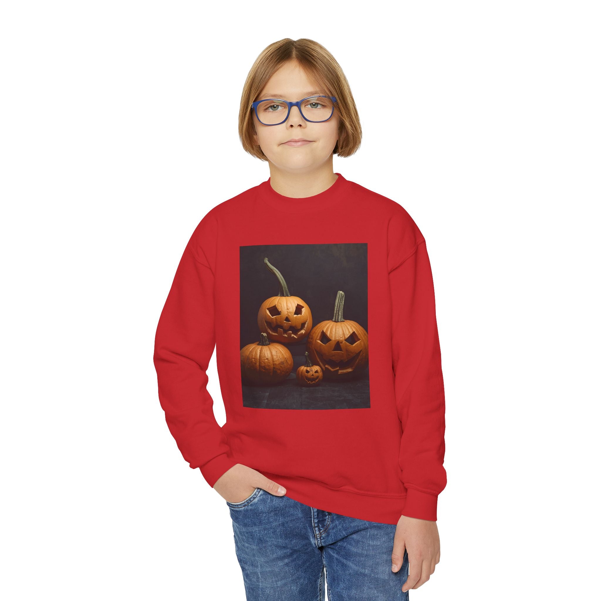 Spooky Halloween Pumpkin Youth Crewneck Sweatshirt