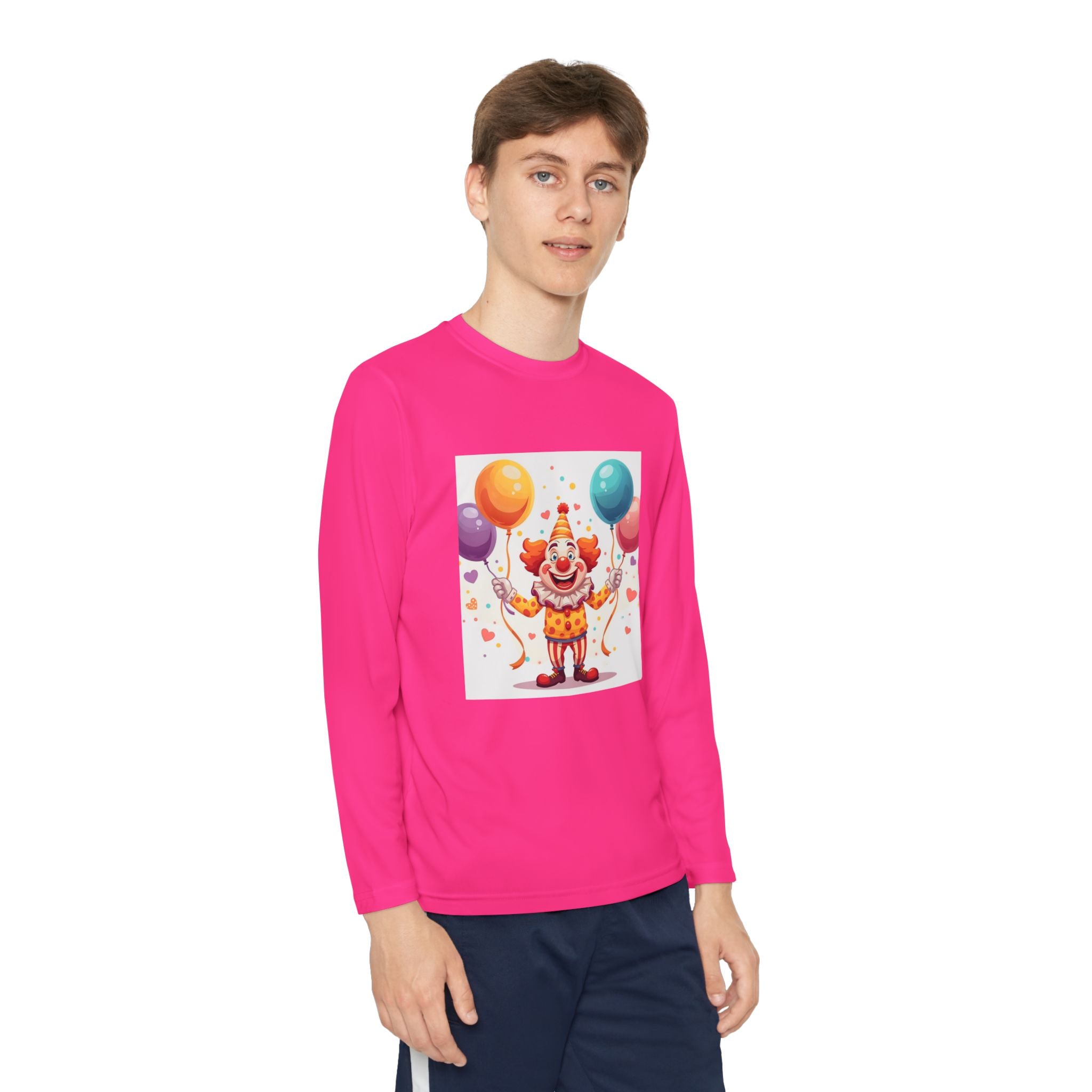 Birthday Clown With Balloons Youth Long Sleeve Competitor Tee