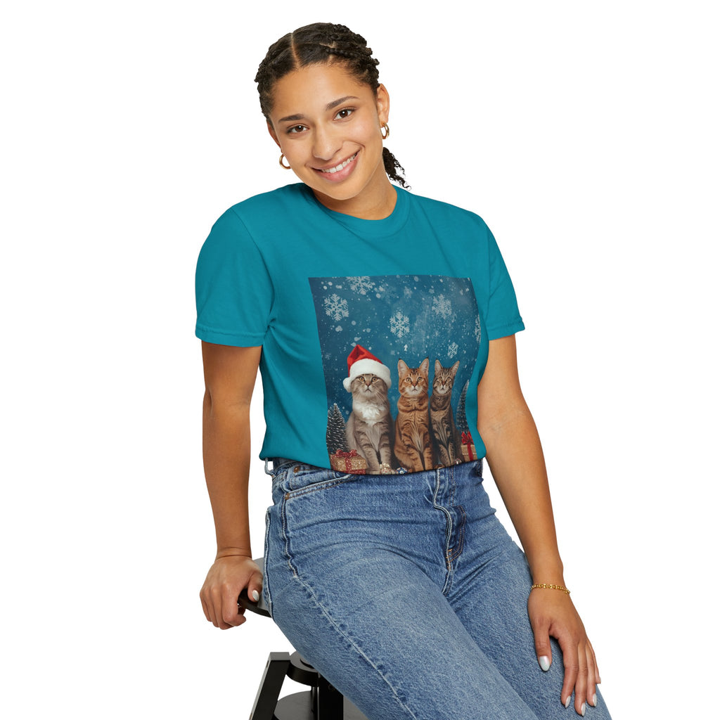 Cute Christmas Festive Cat Christmas T-Shirt, Holiday Shirt, Gift for Cat Lovers, Winter Apparel, Unisex Tee
