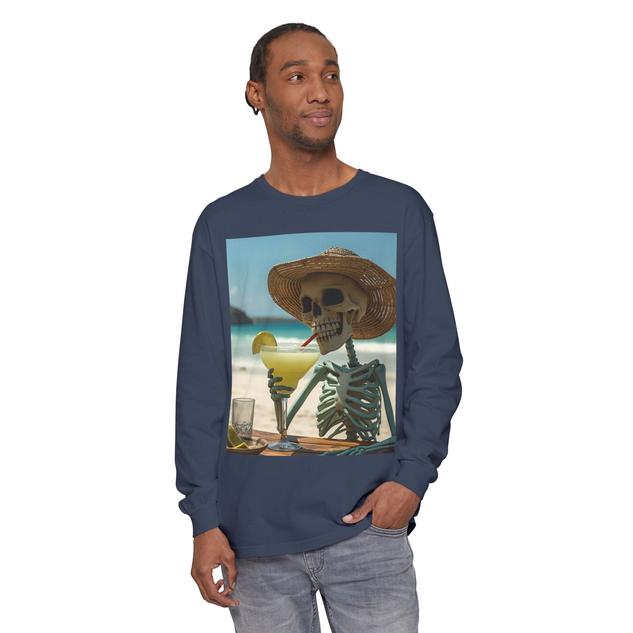 Chill Vibes Skeleton Unisex Garment-dyed Long Sleeve T-Shirt