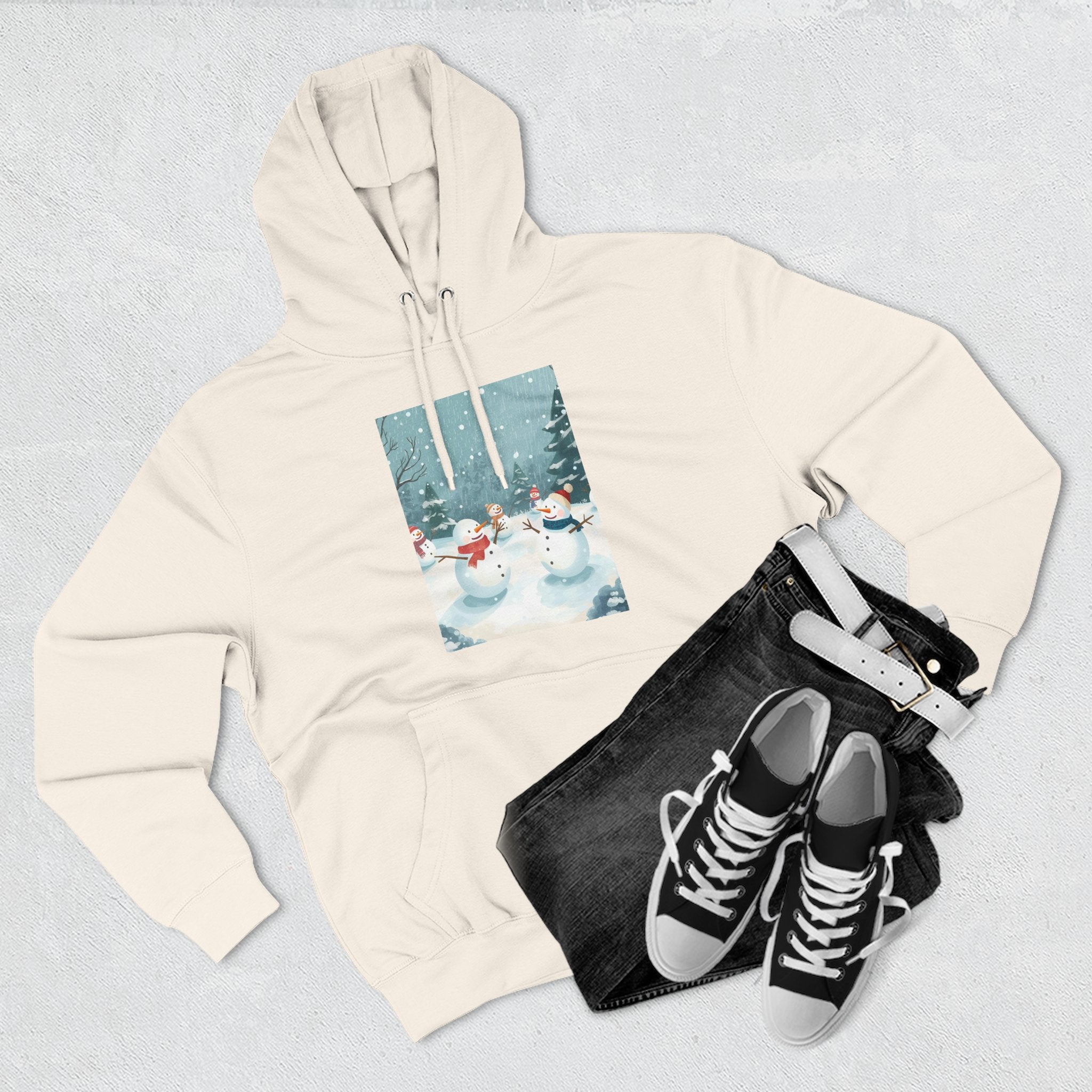 Cozy Snowman Hoodie, Winter Apparel, Holiday Gift, Christmas, Fleece Hoodie, Seasonal Style, Cold Weather Wear