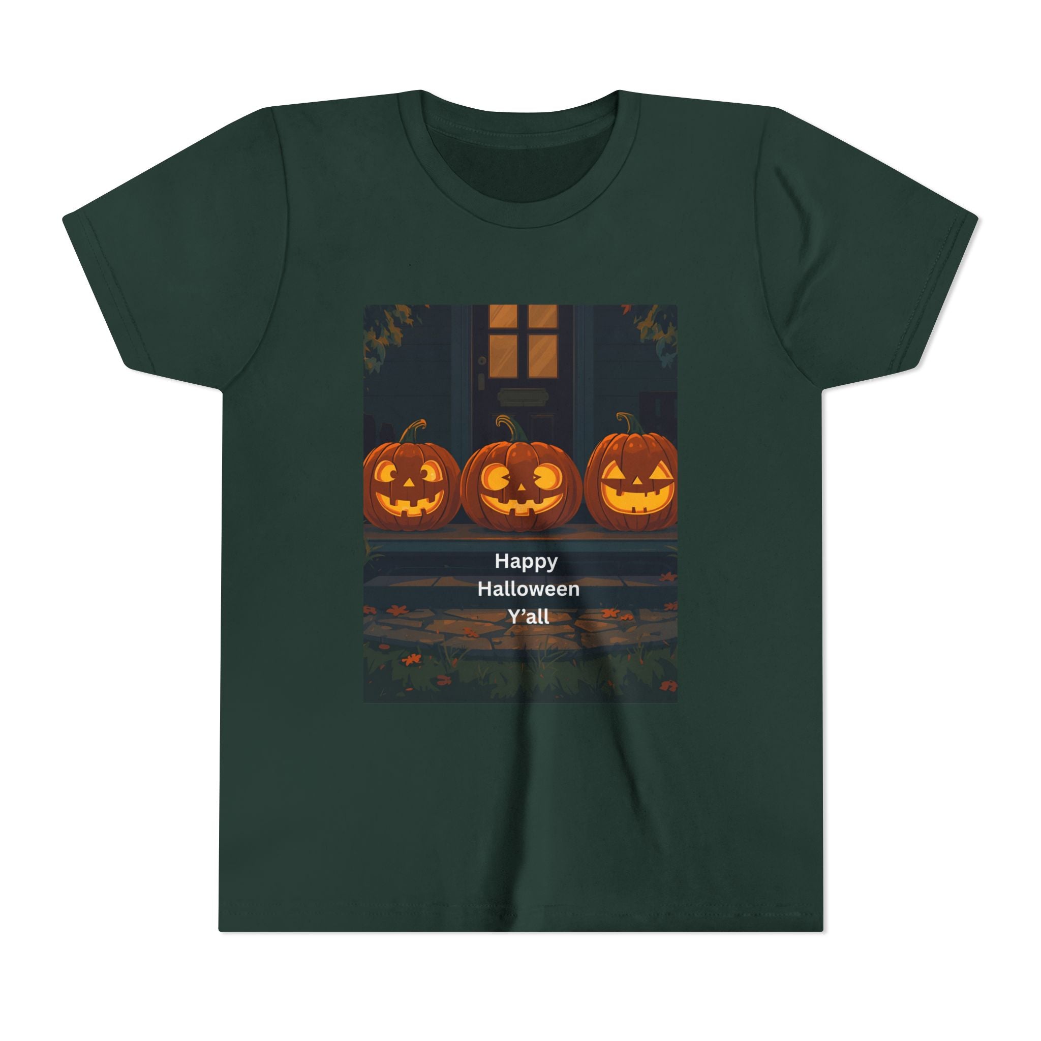 Halloween Pumpkin Youth Tee, Jack-o'-lantern Shirt, Trick or Treat Apparel, Spooky Kids T-Shirt, Halloween Costume Top