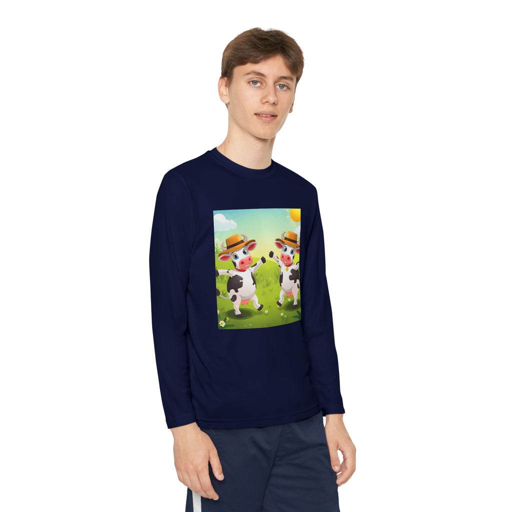 Cute Cows Farm Fun Youth Long Sleeve Competitor Tee