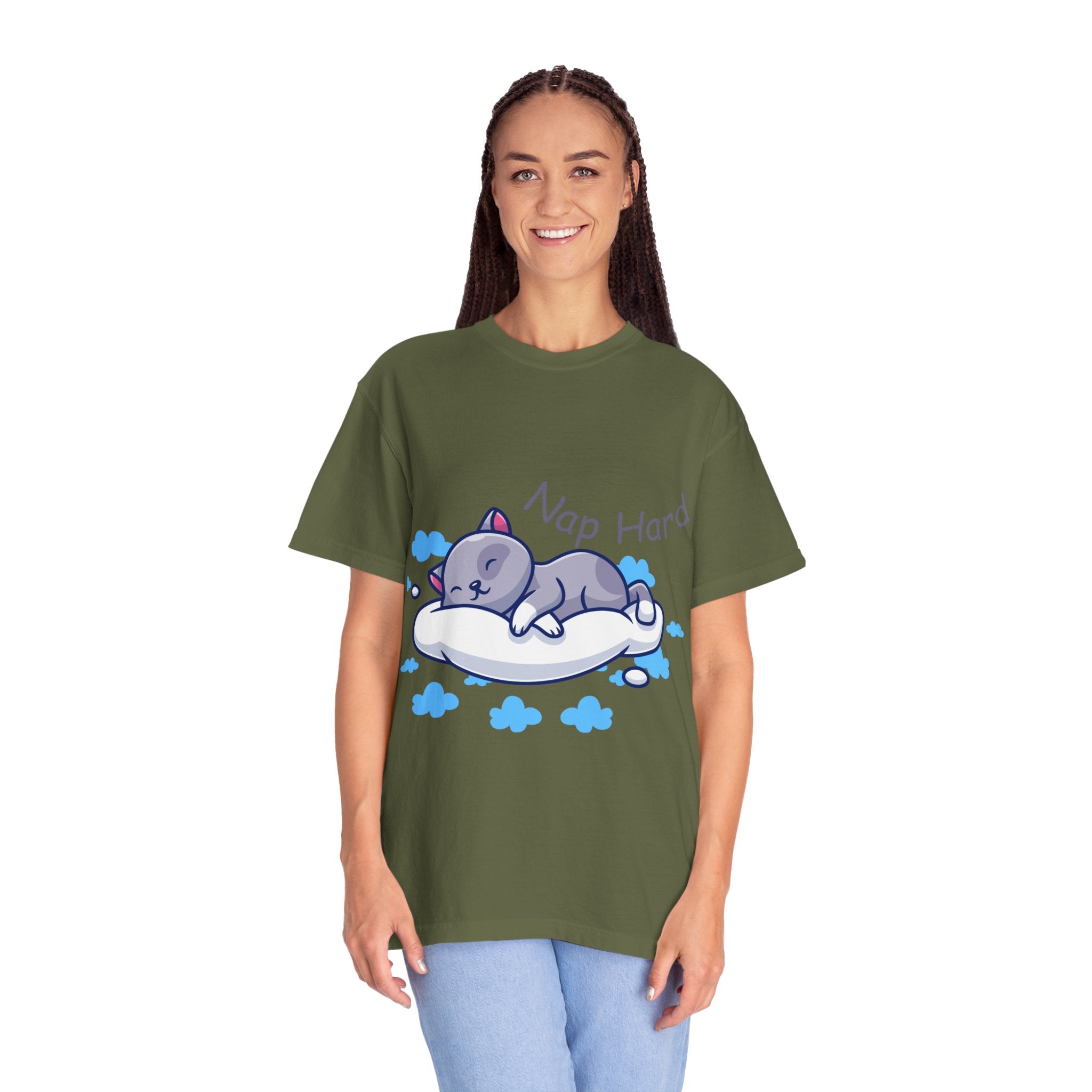 Cozy Cat Nap Hard Unisex Garment-Dyed T-shirt, Cat Lover Gift, Cozy Casual Tee, Funny Nap Shirt, Perfect for Pet Owners, Lightweight Summer Top