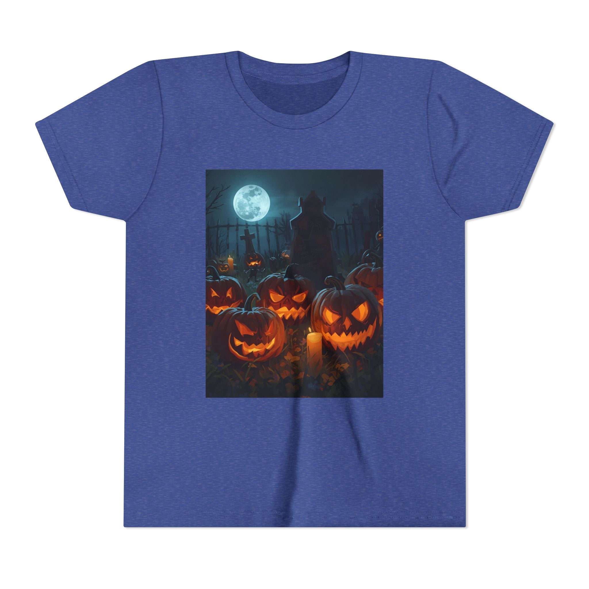 Scary Halloween Pumpkin Youth Short Sleeve Tee, Cute Halloween Shirt, Kids Costume Top, Spooky Tees, Trick or Treat Shirt