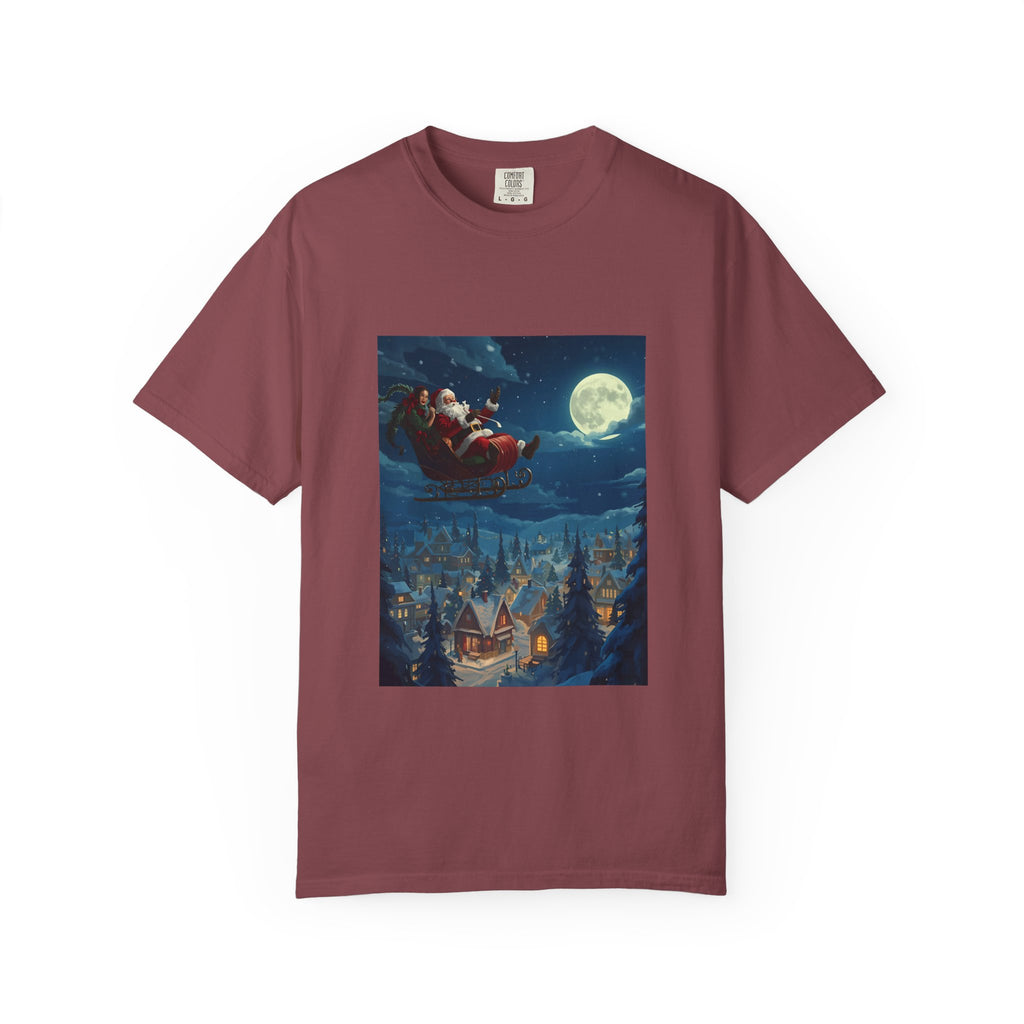 Christmas Santa Sleigh Unisex Garment-Dyed T-shirt