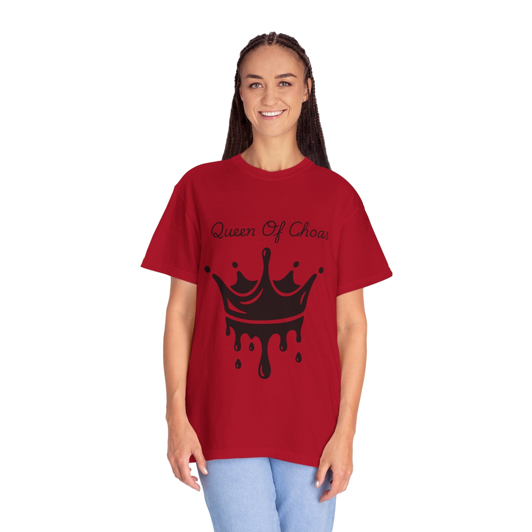 Queen of Chaos Unisex Garment-Dyed T-Shirt, Gift for Her, Casual Wear, Birthday Gift, Trendy Graphic Tee, Fun Statement Shirt